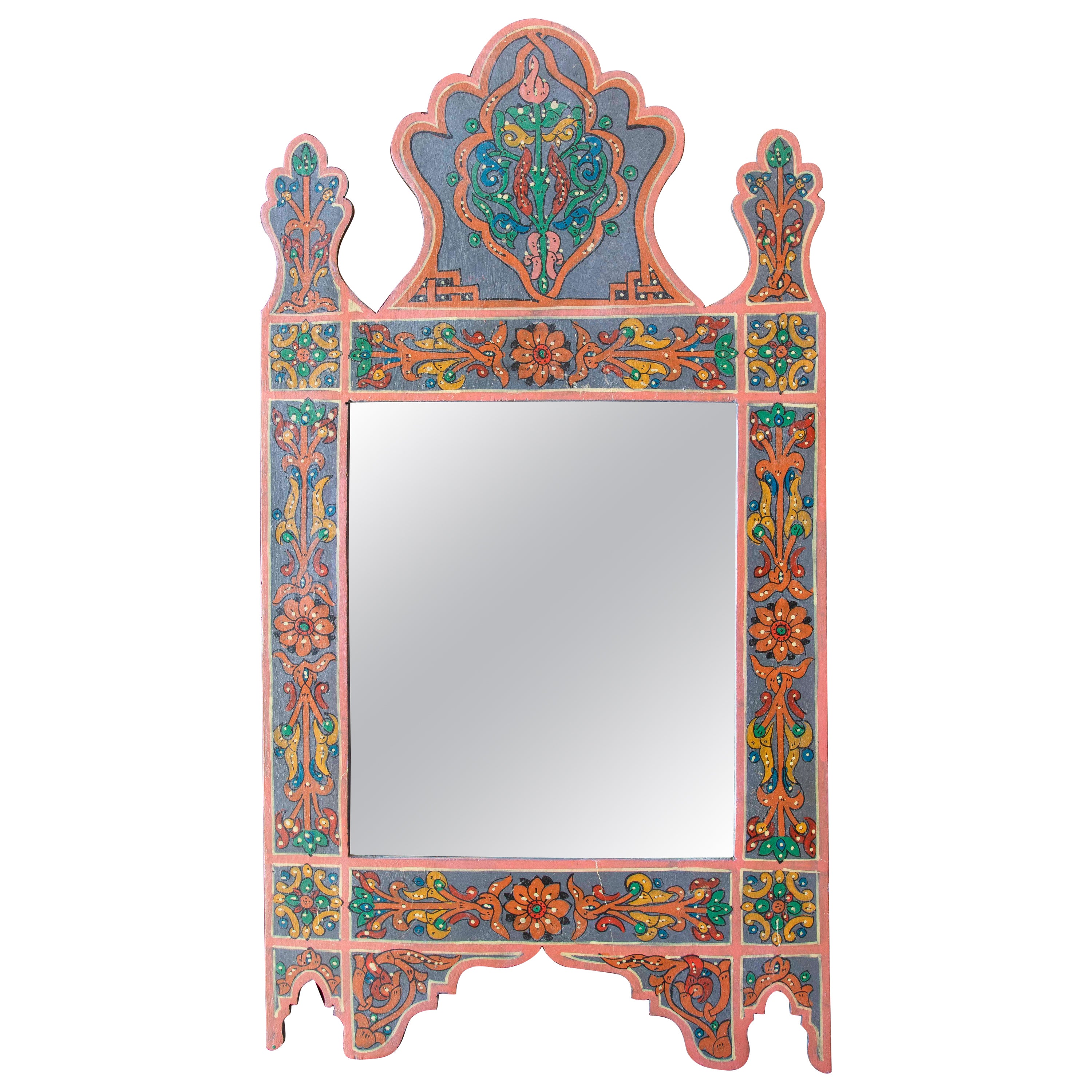 Hand-painted Moorish Style Wooden Wall Mirror with Decorations
