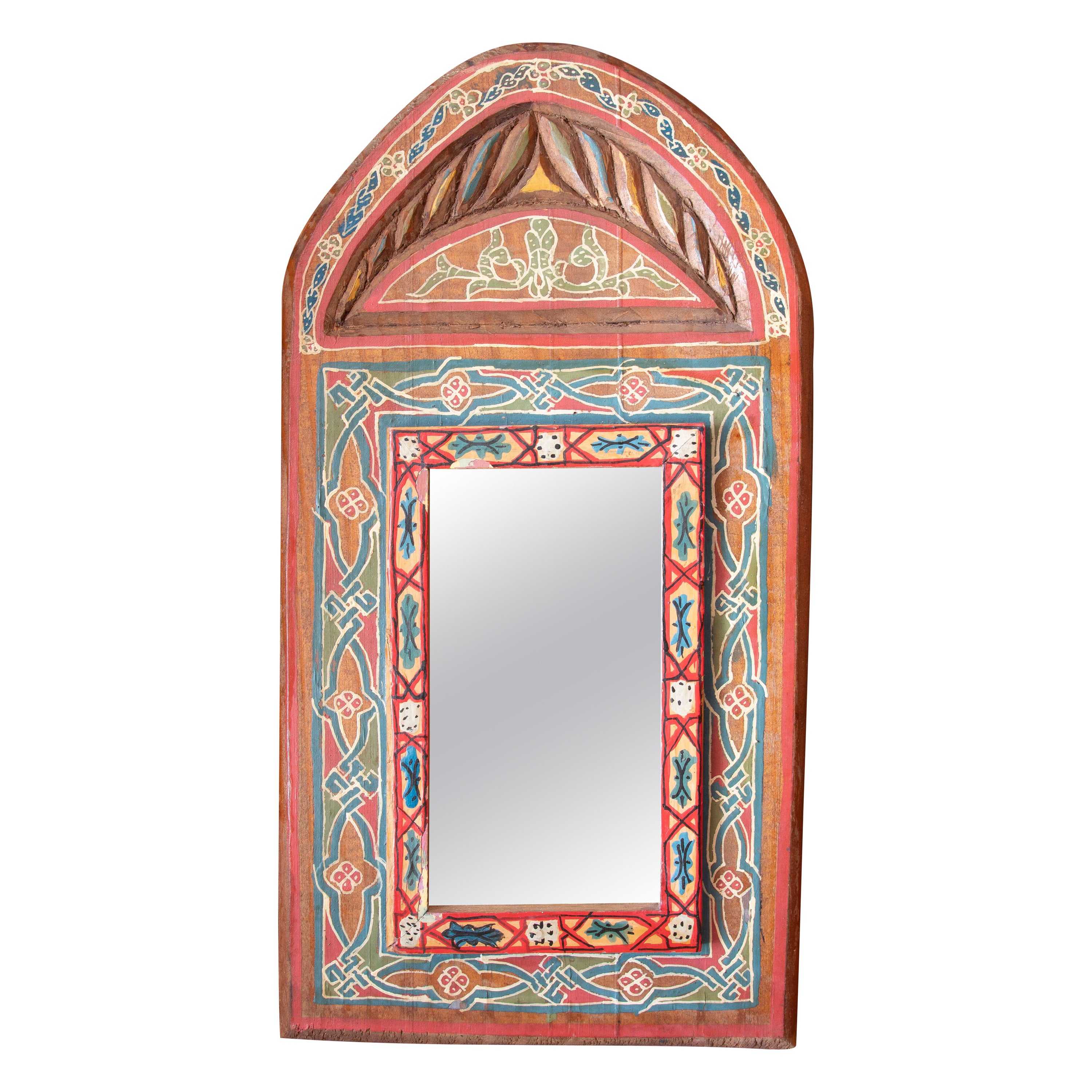 Hand-painted Moorish Style Wooden Wall Mirror with Decorations