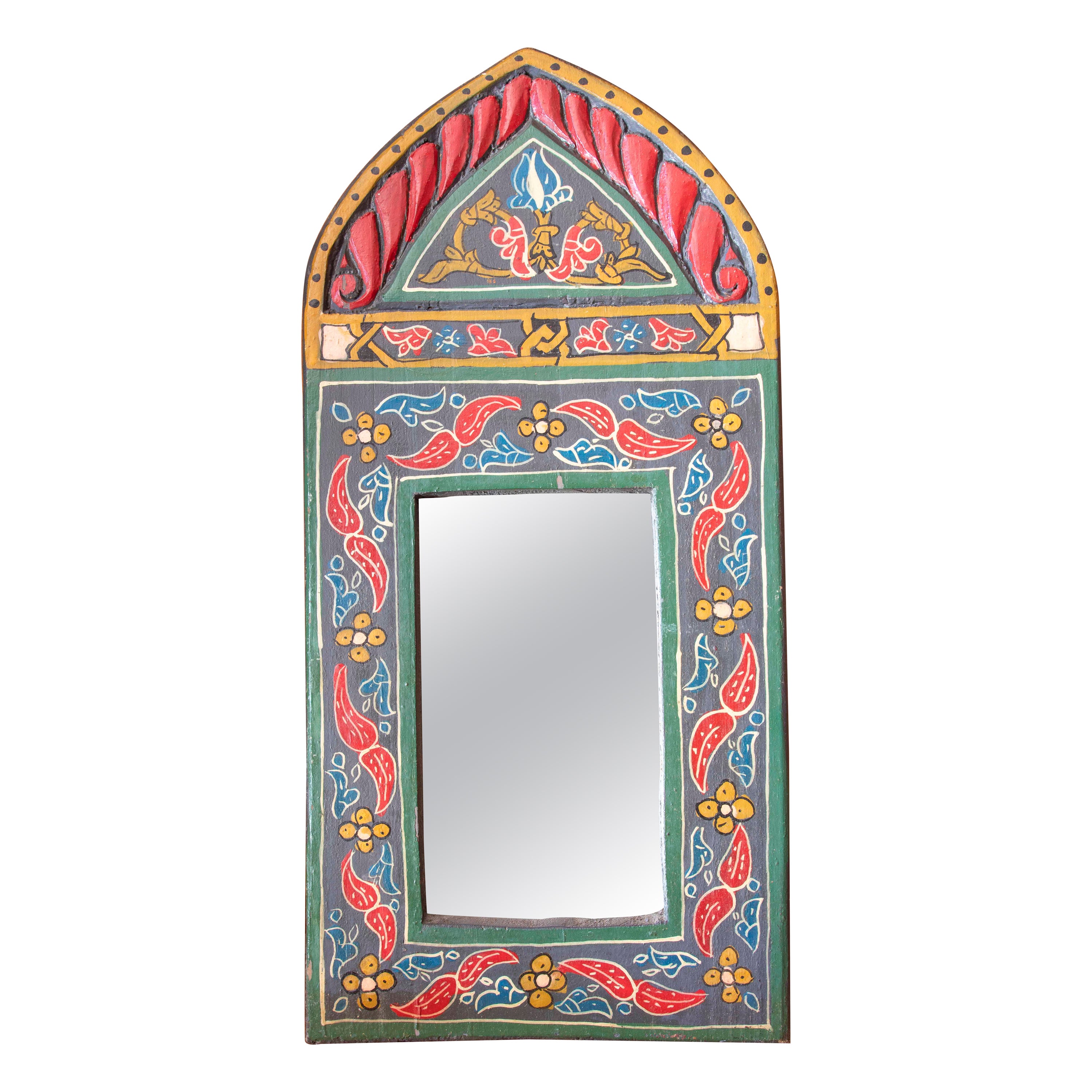 Hand-painted Moorish Style Wooden Wall Mirror with Decorations