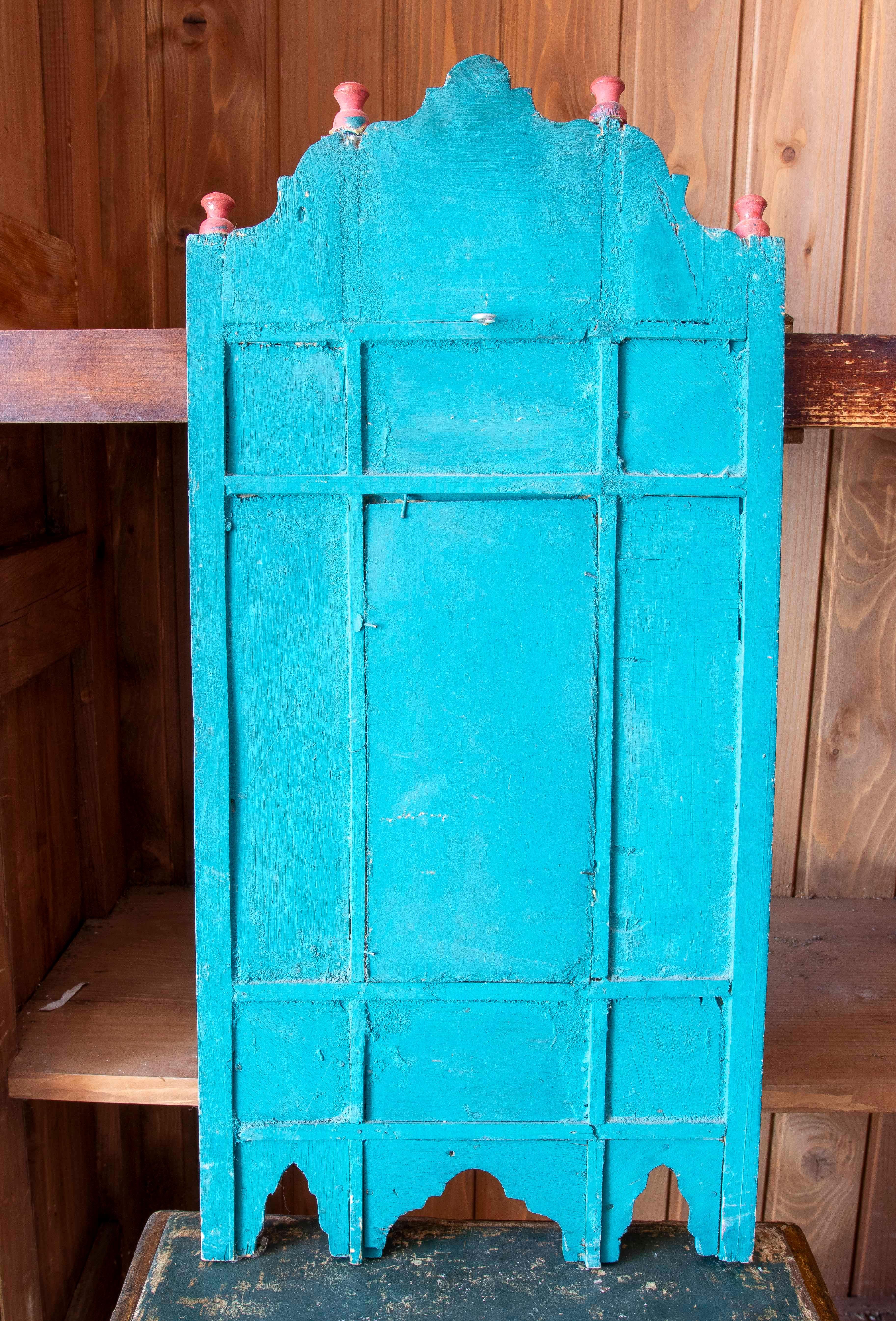 Hand-painted Moorish Style Wooden Wall Mirror with Decorations in blue colors For Sale 4