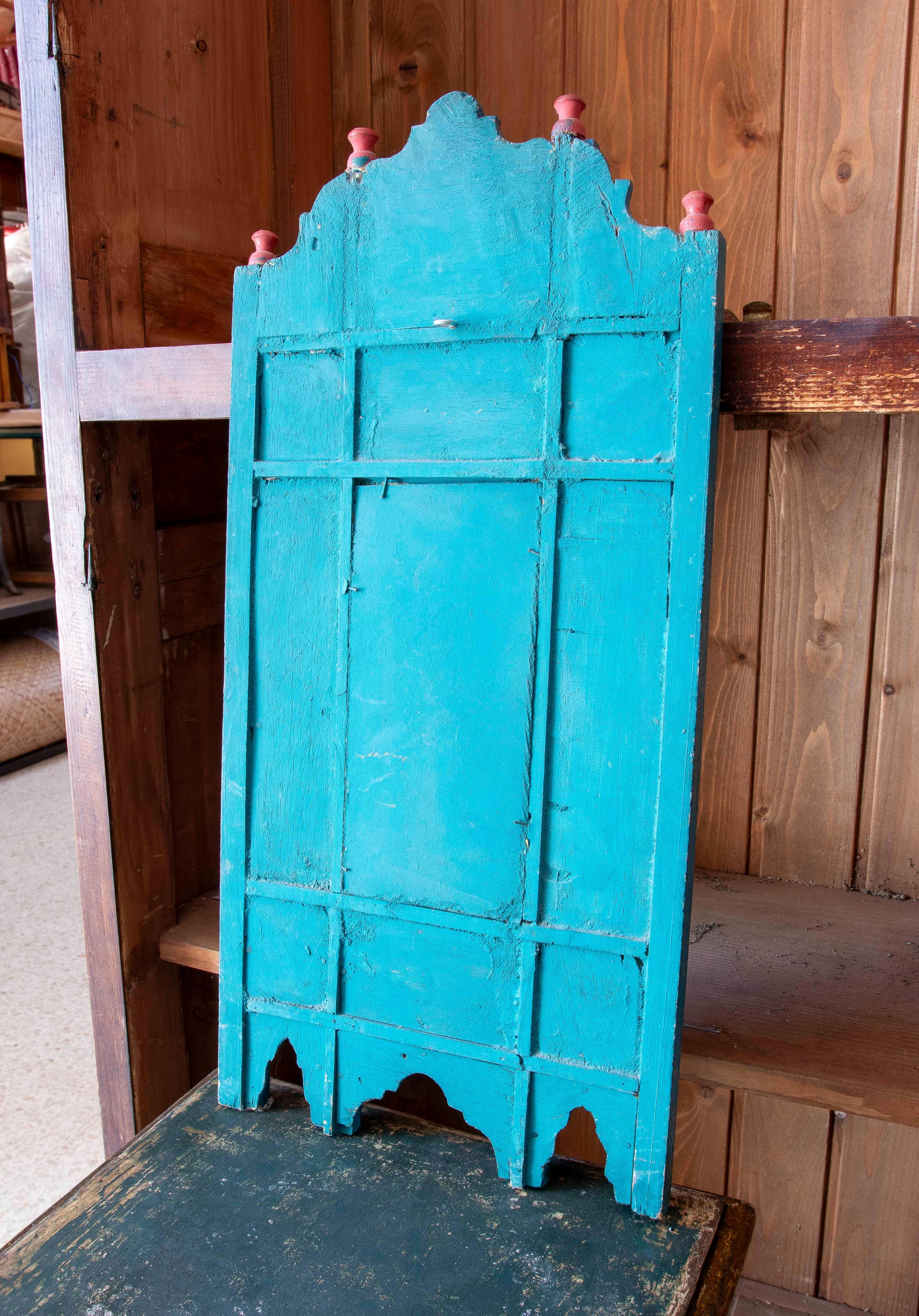 Hand-painted Moorish Style Wooden Wall Mirror with Decorations in blue colors For Sale 5