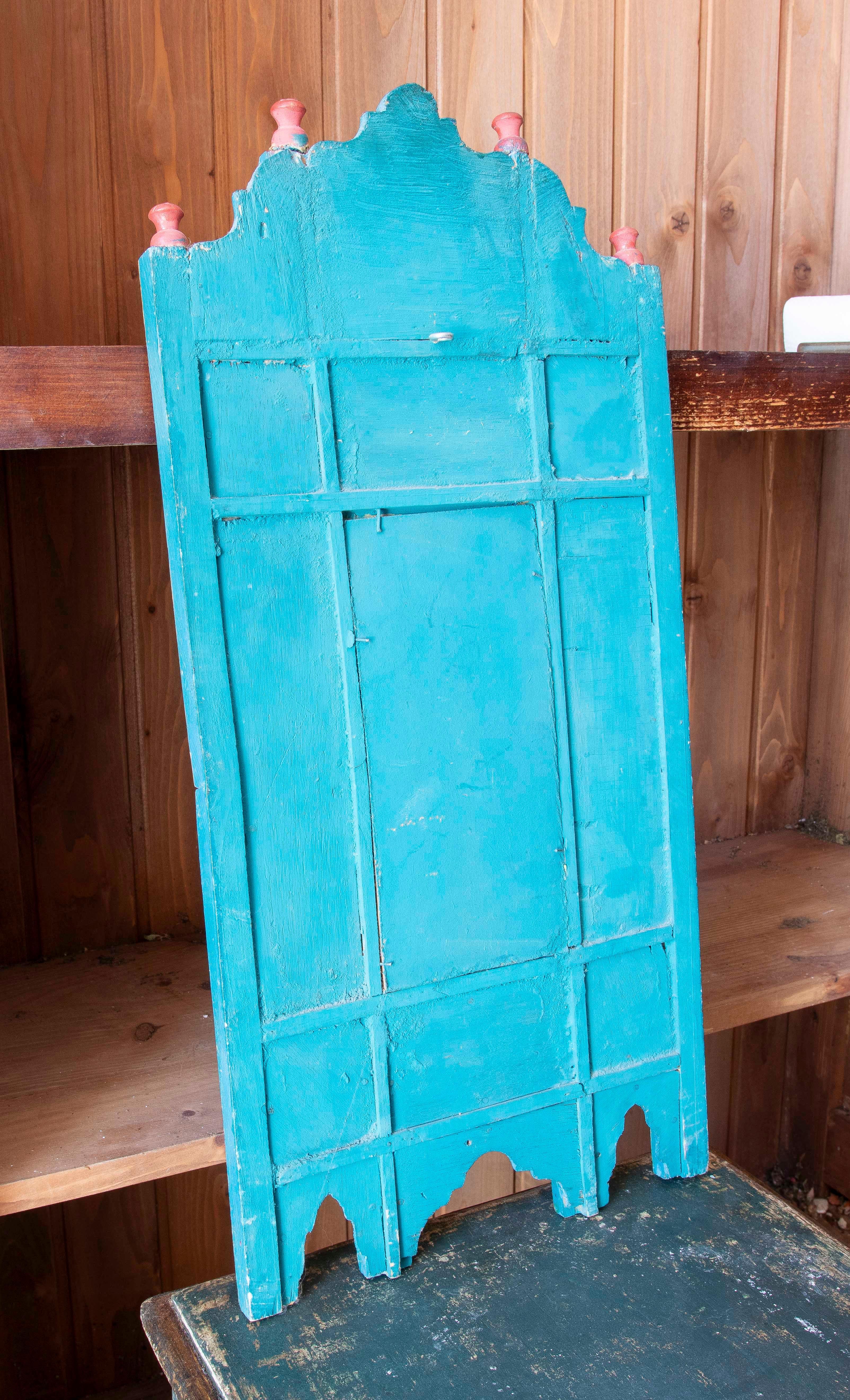 Hand-painted Moorish Style Wooden Wall Mirror with Decorations in blue colors For Sale 6