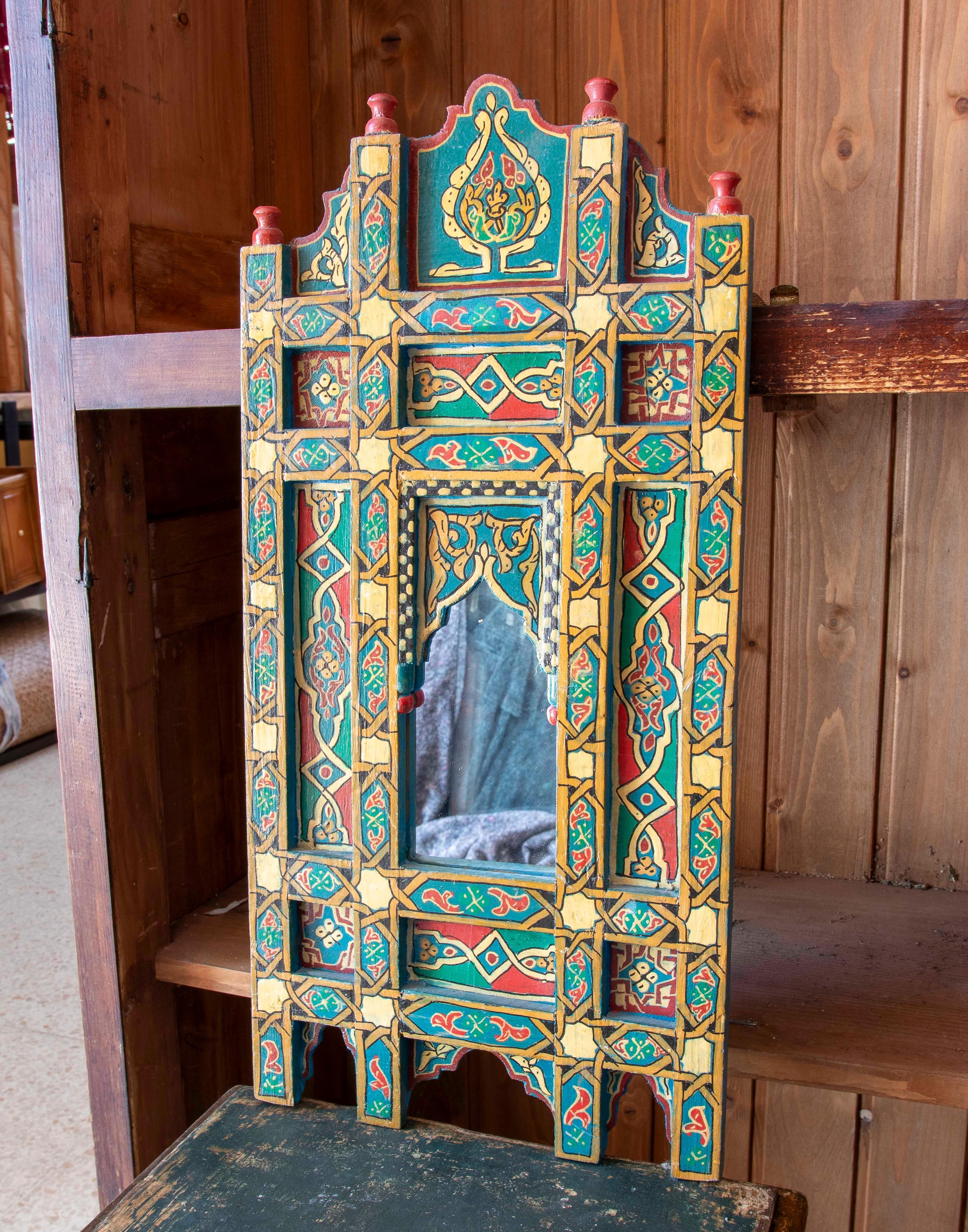 
Hand-painted Moorish Style Wooden Wall Mirror with Decorations in blue colors