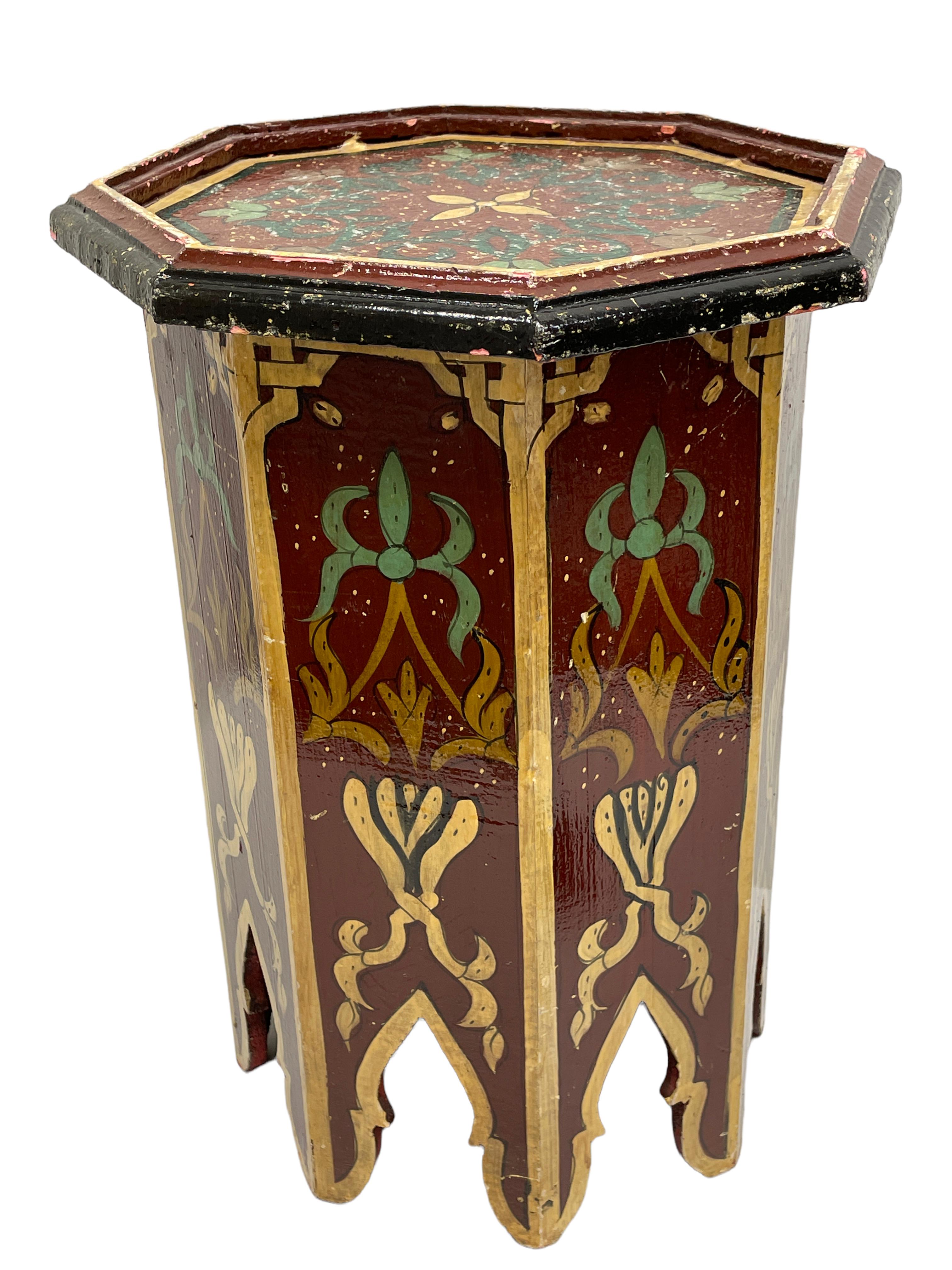 Moorish Moroccan Style Diminutive Painted Hexagonal Table