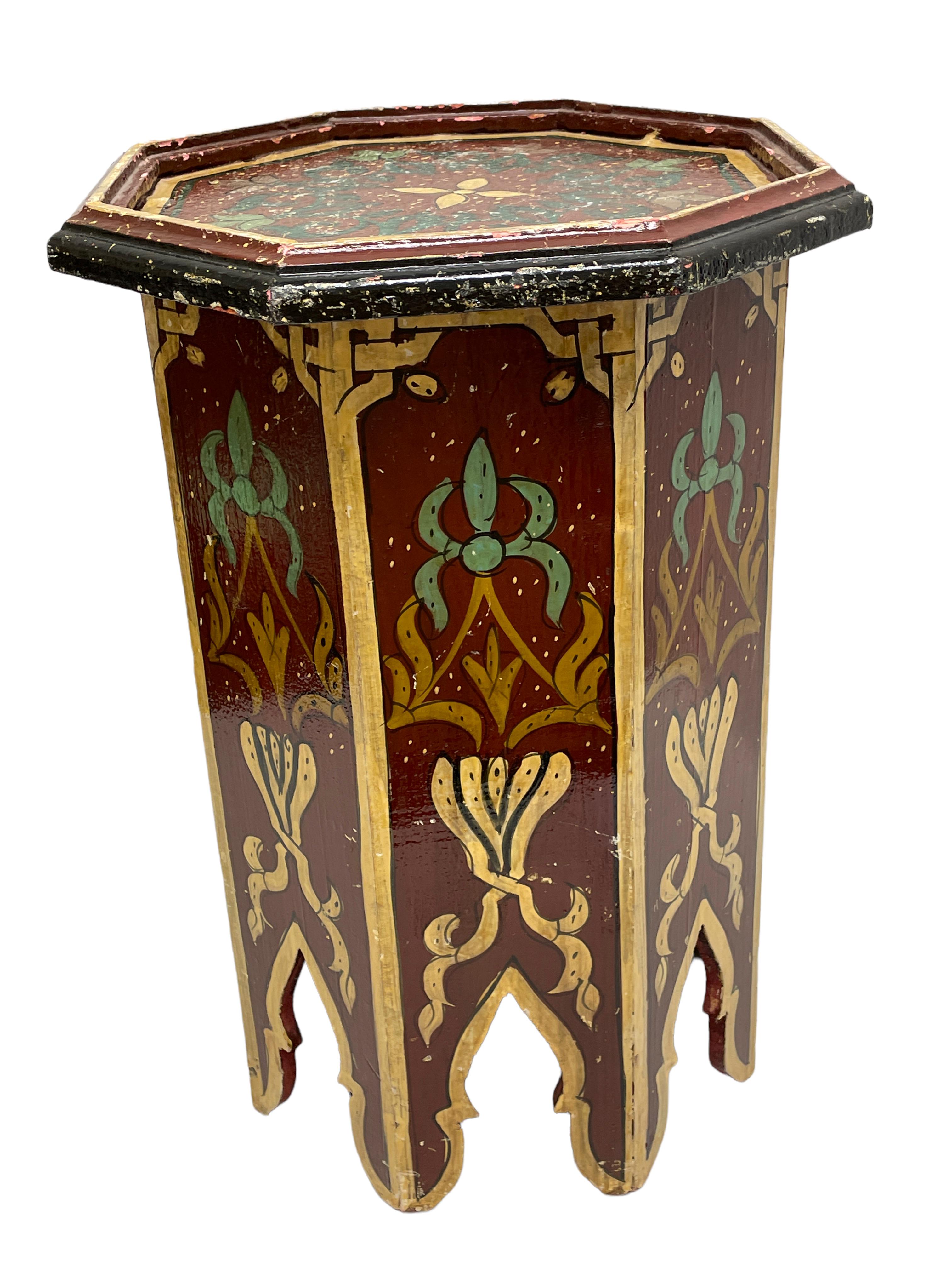 Hand-Painted Moroccan Style Diminutive Painted Hexagonal Table