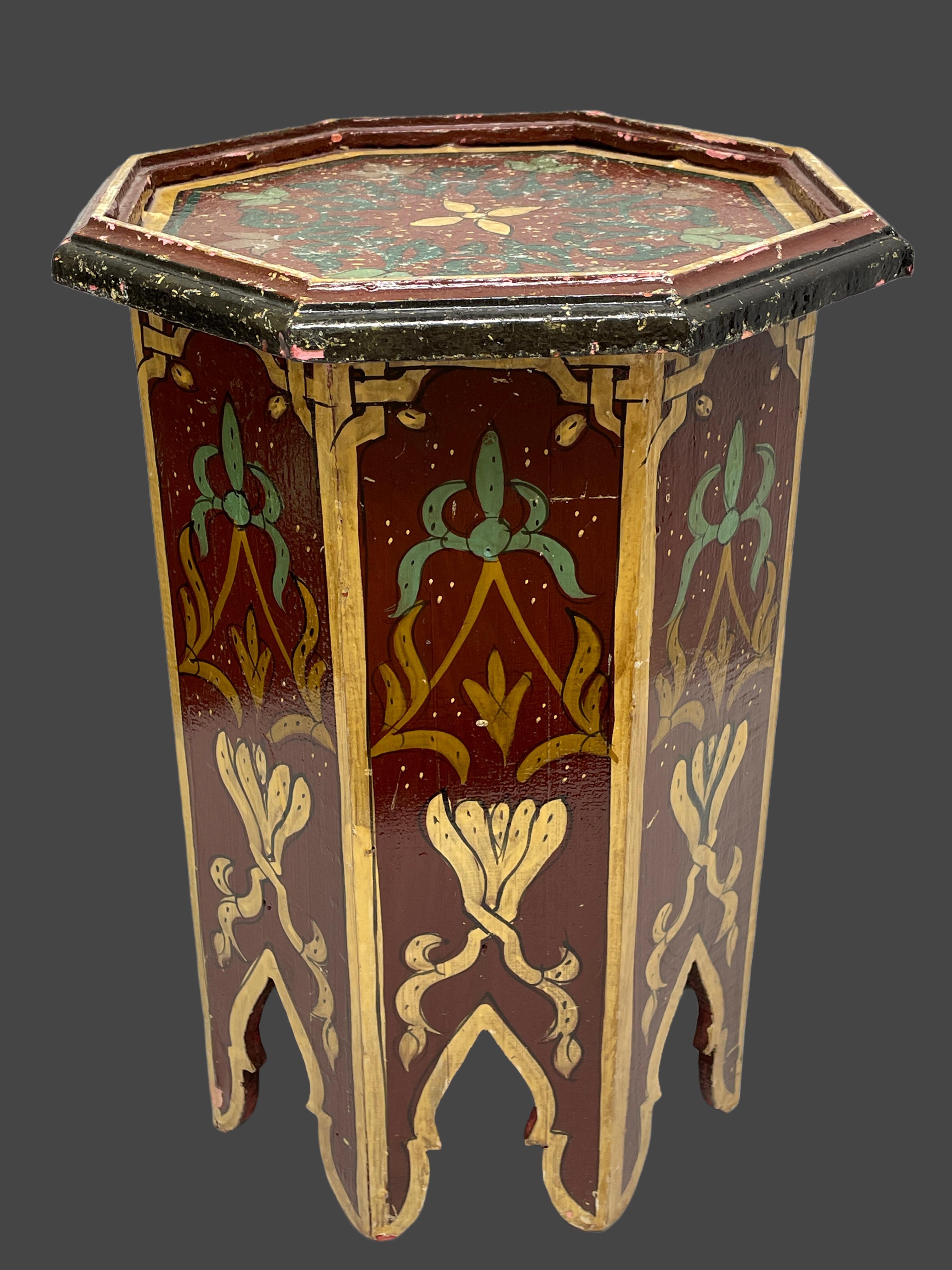 Mid-20th Century Moroccan Style Diminutive Painted Hexagonal Table