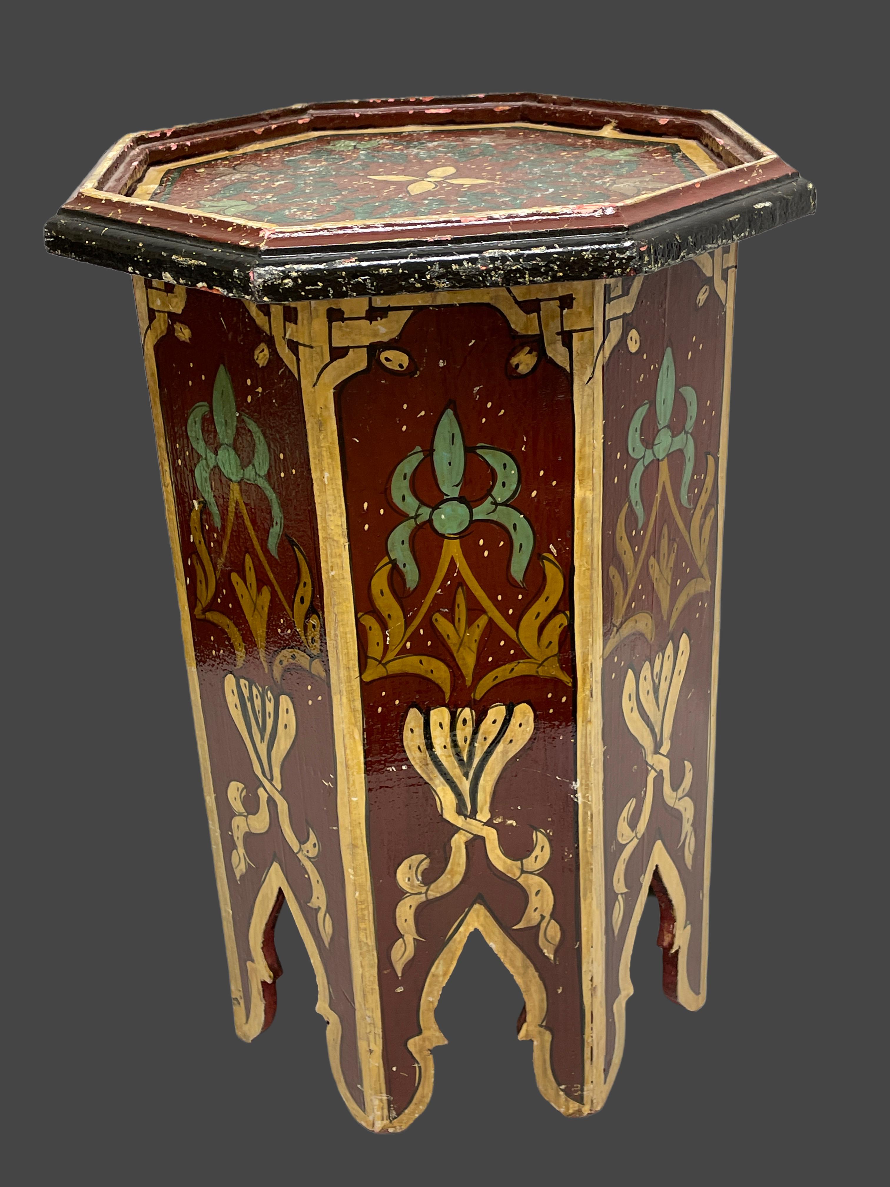 Moroccan Style Diminutive Painted Hexagonal Table 1