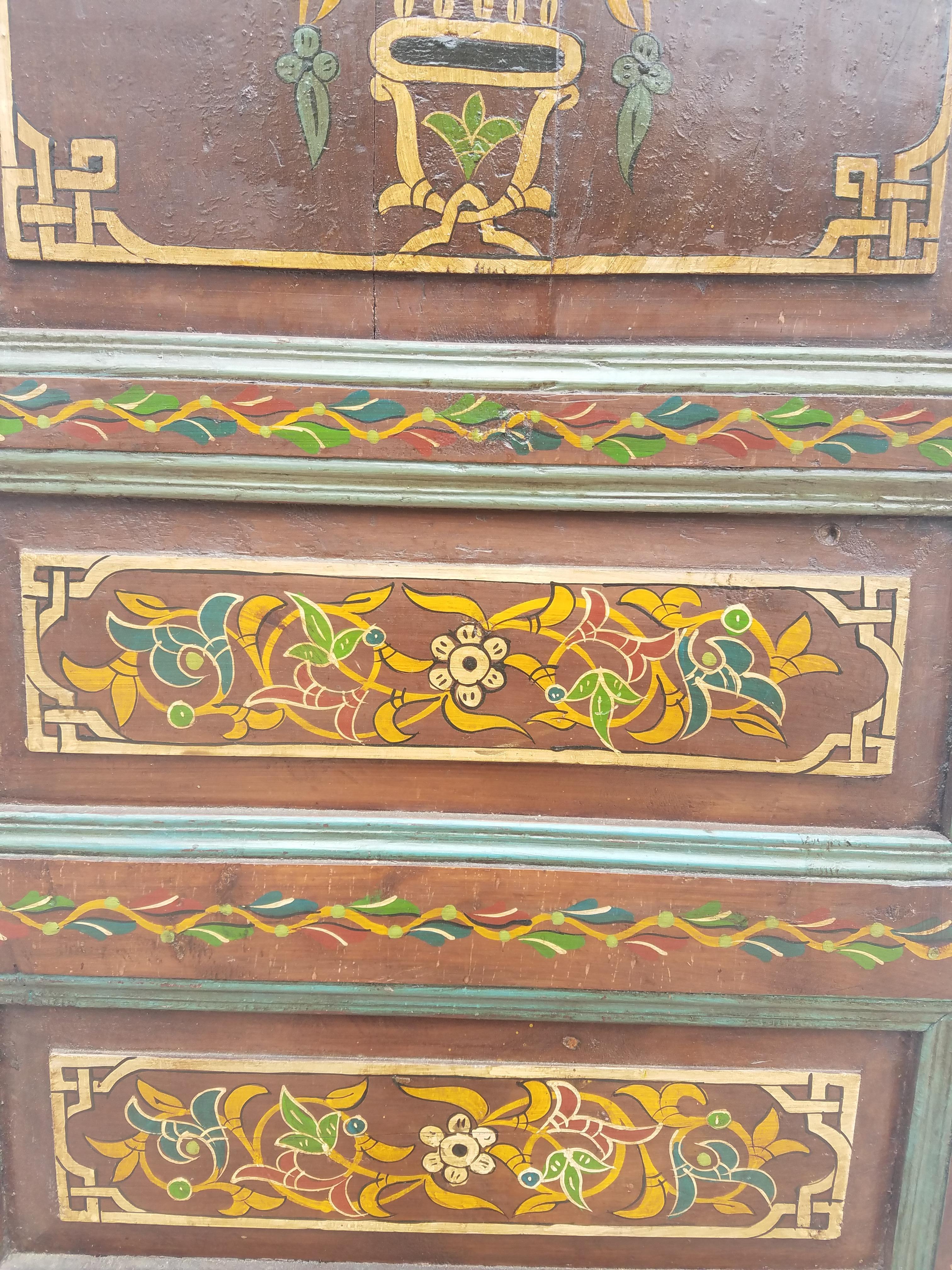 Hand-Painted Moroccan Multicolor Door Vintage For Sale 1