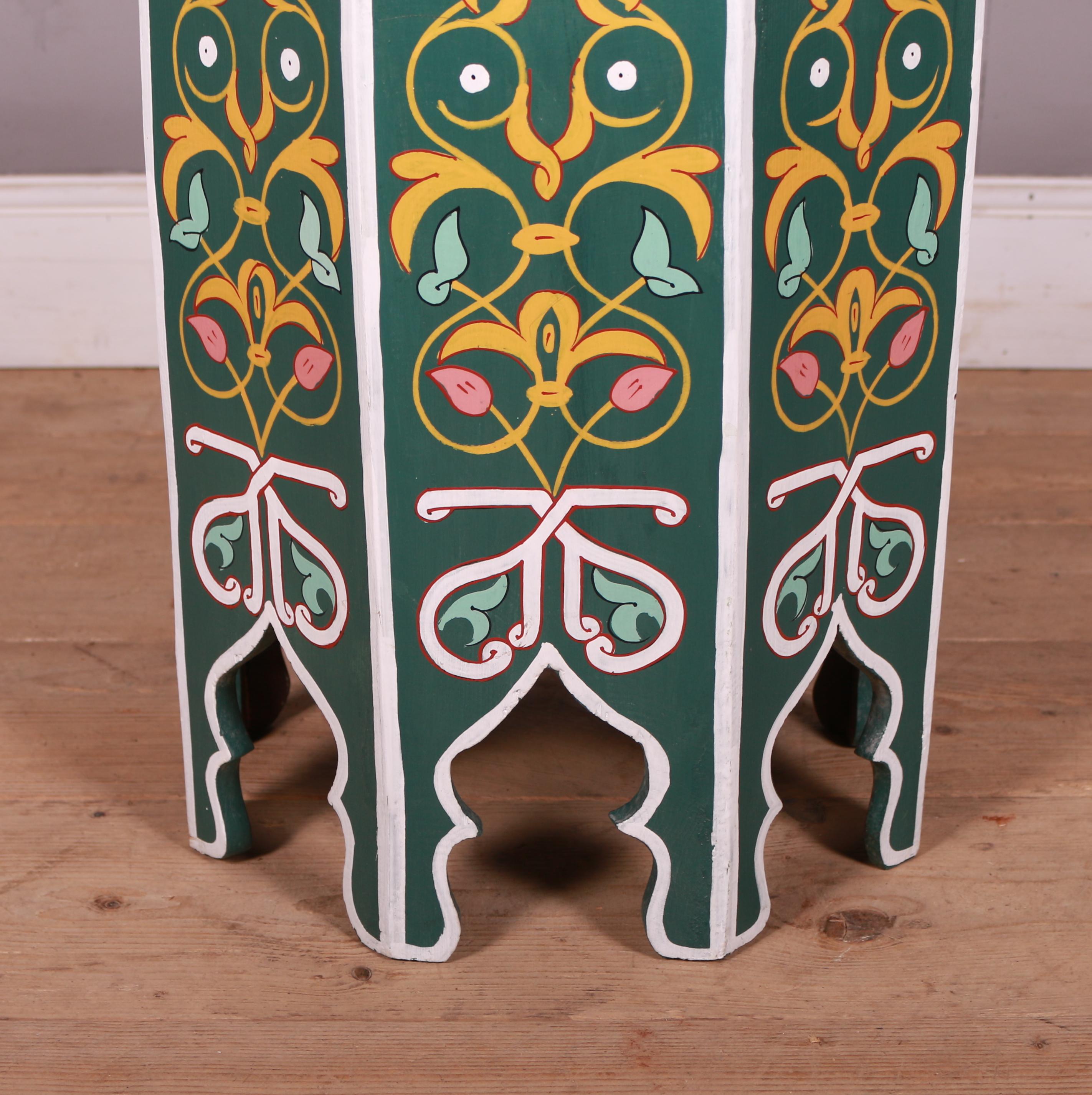 Bespoke hand-painted Moroccan side table.

Imported directly from Morocco and can be made to your specification.

Reference: 7333

Dimensions
20 inches (51 cms) high
17.5 inches (44 cms) diameter.