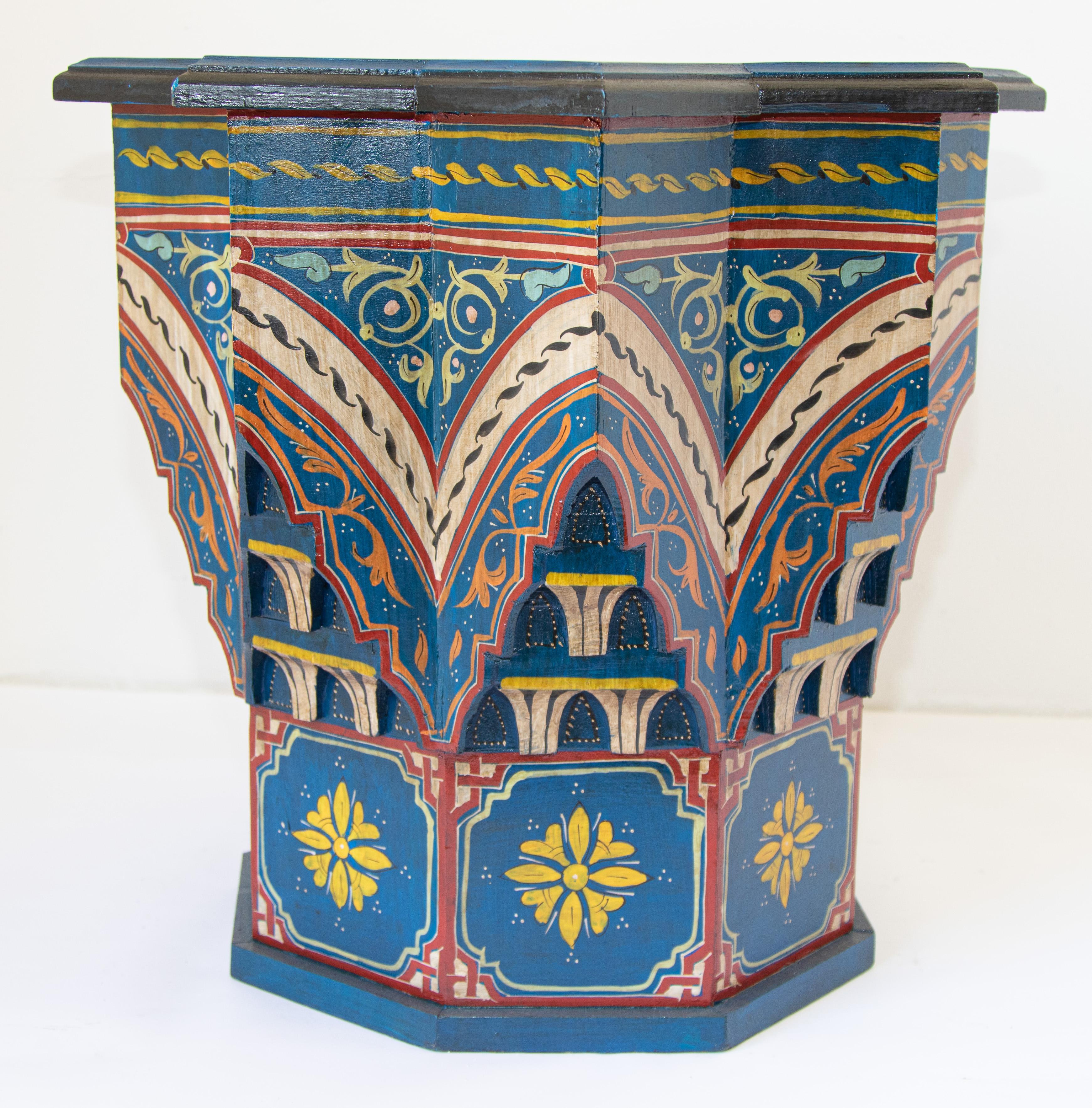 Moroccan Side Table Hand Painted Wood in Moorish Style 1960s For Sale 7