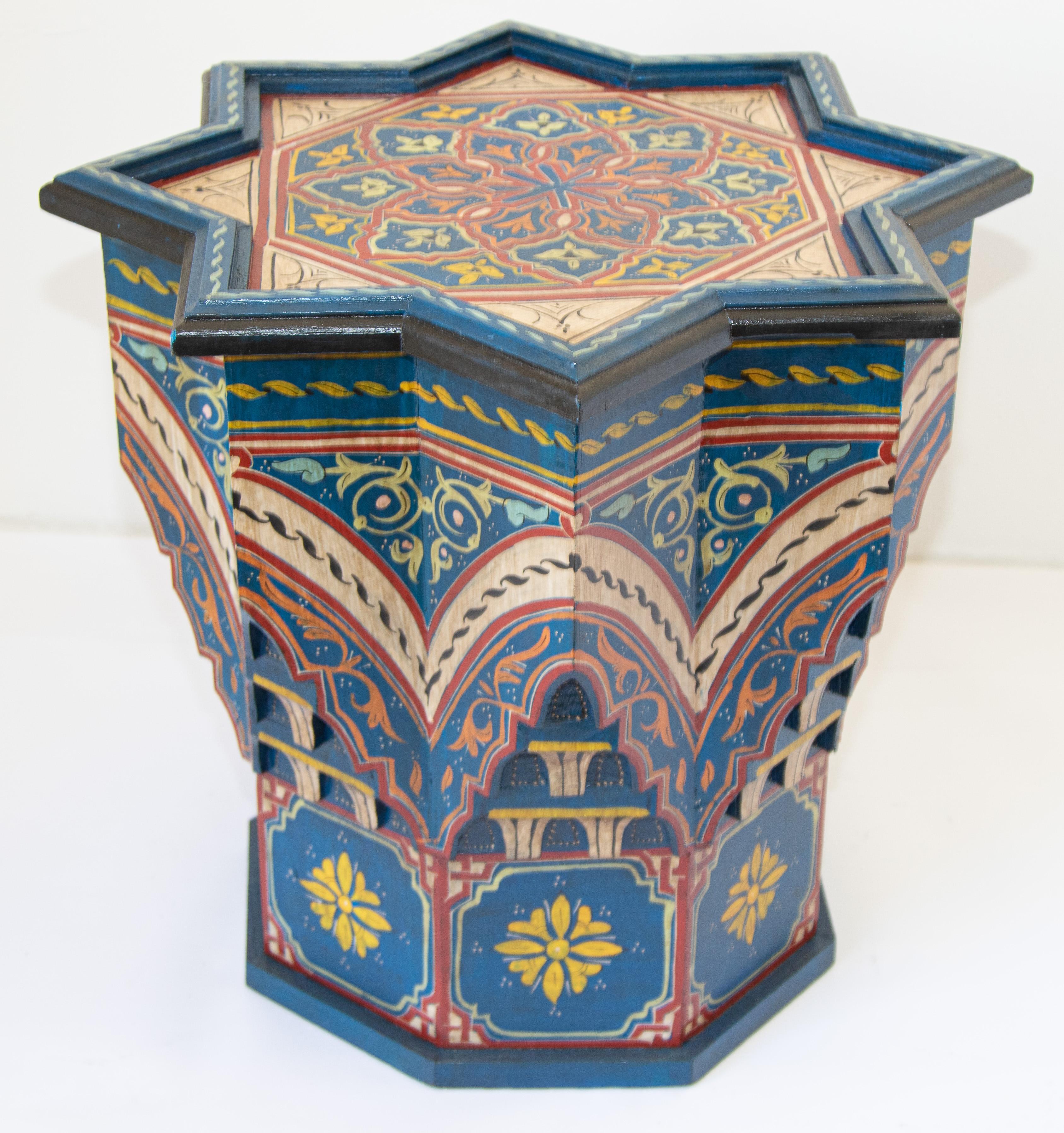 Moroccan Side Table Hand Painted Wood in Moorish Style 1960s For Sale 9