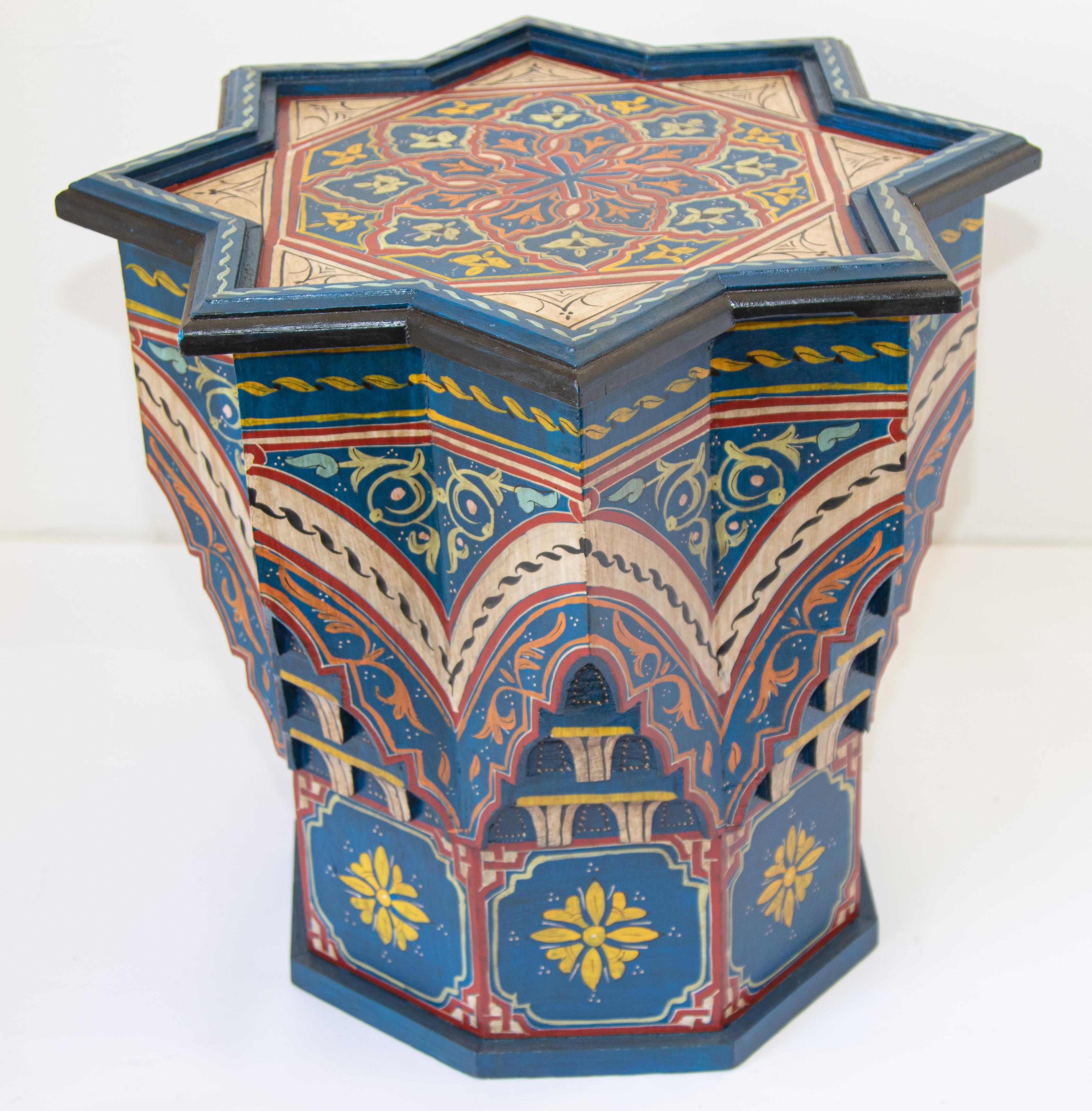 Moroccan Side Table Hand Painted Wood in Moorish Style 1960s For Sale 10