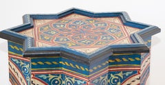 Moroccan Side Table Hand Painted Wood in Moorish Style 1960s