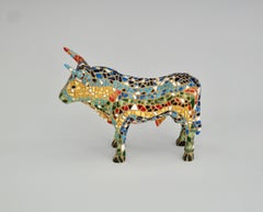 Hand Painted Mosaic Ceramic Bull Figurine