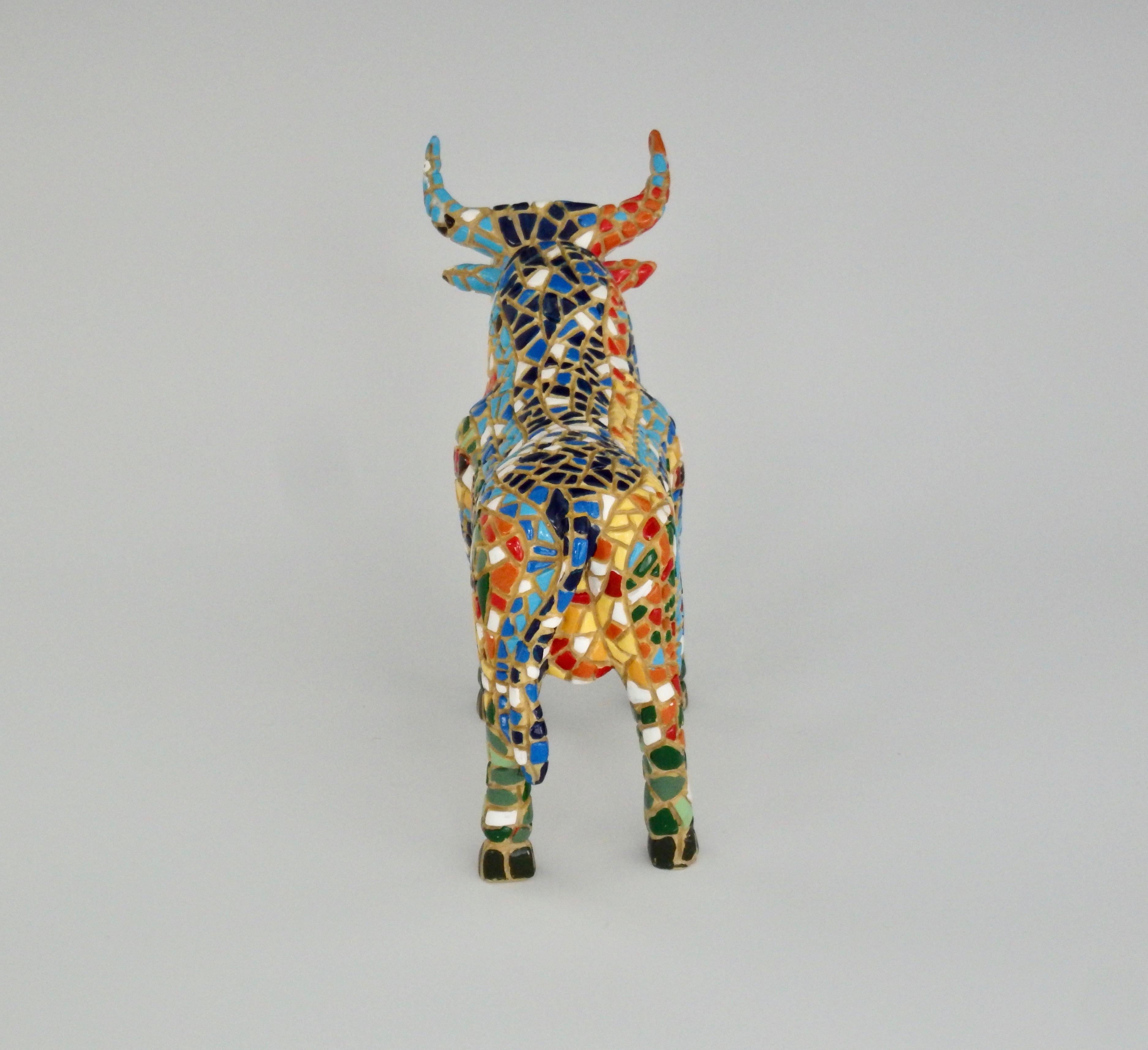 Spanish Hand Painted Mosaic Ceramic Bull Figurine