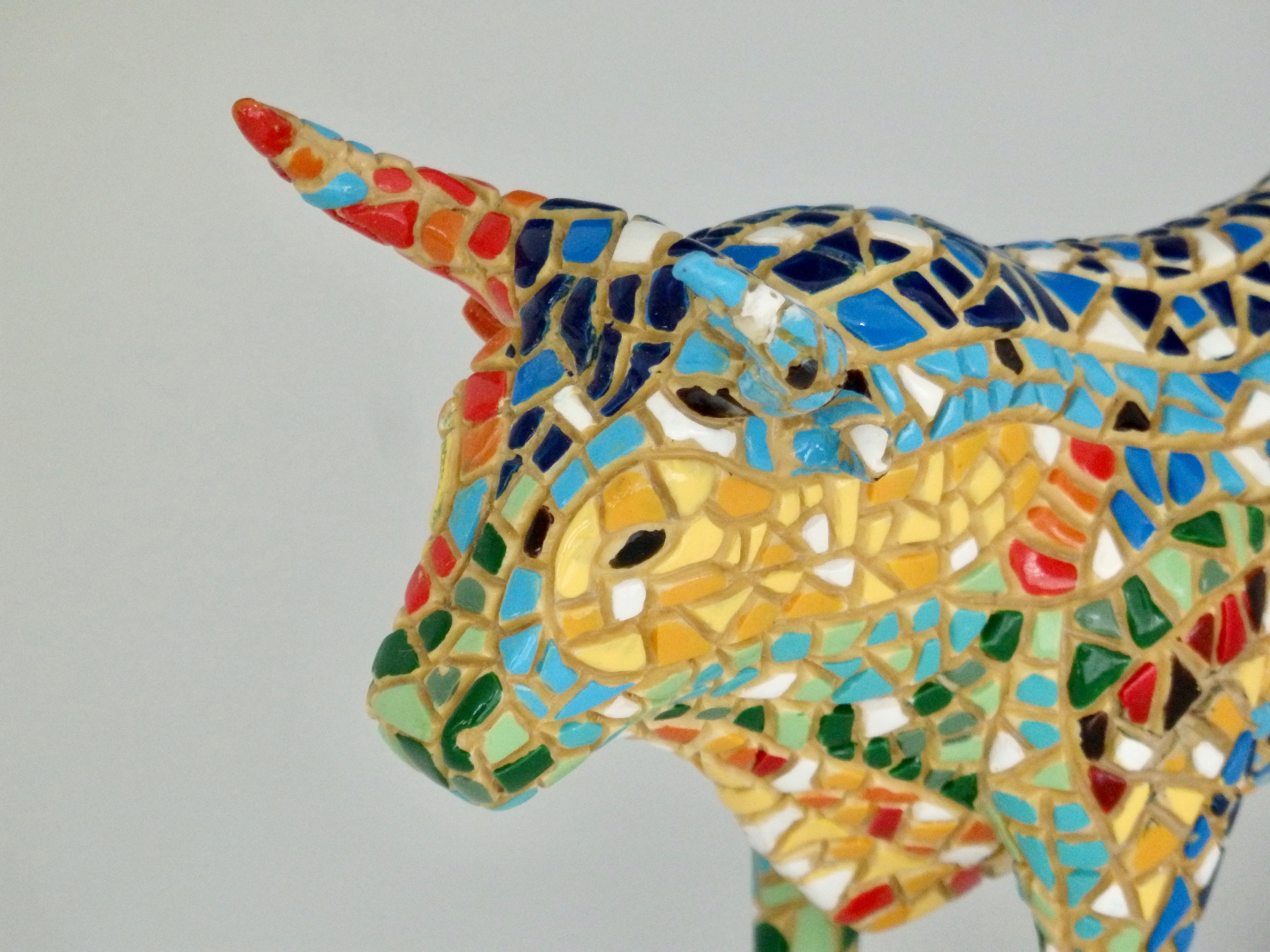 Hand-Crafted Hand Painted Mosaic Ceramic Bull Figurine
