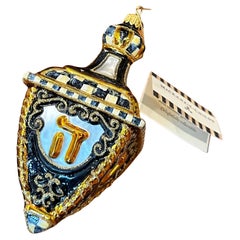 Hand Painted Mouth Blown Glass Dreidel Ornament in Box by MacKenzie Childs