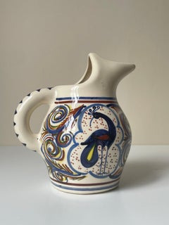 Hand-Painted Multicolored Ceramic Pitcher Vase