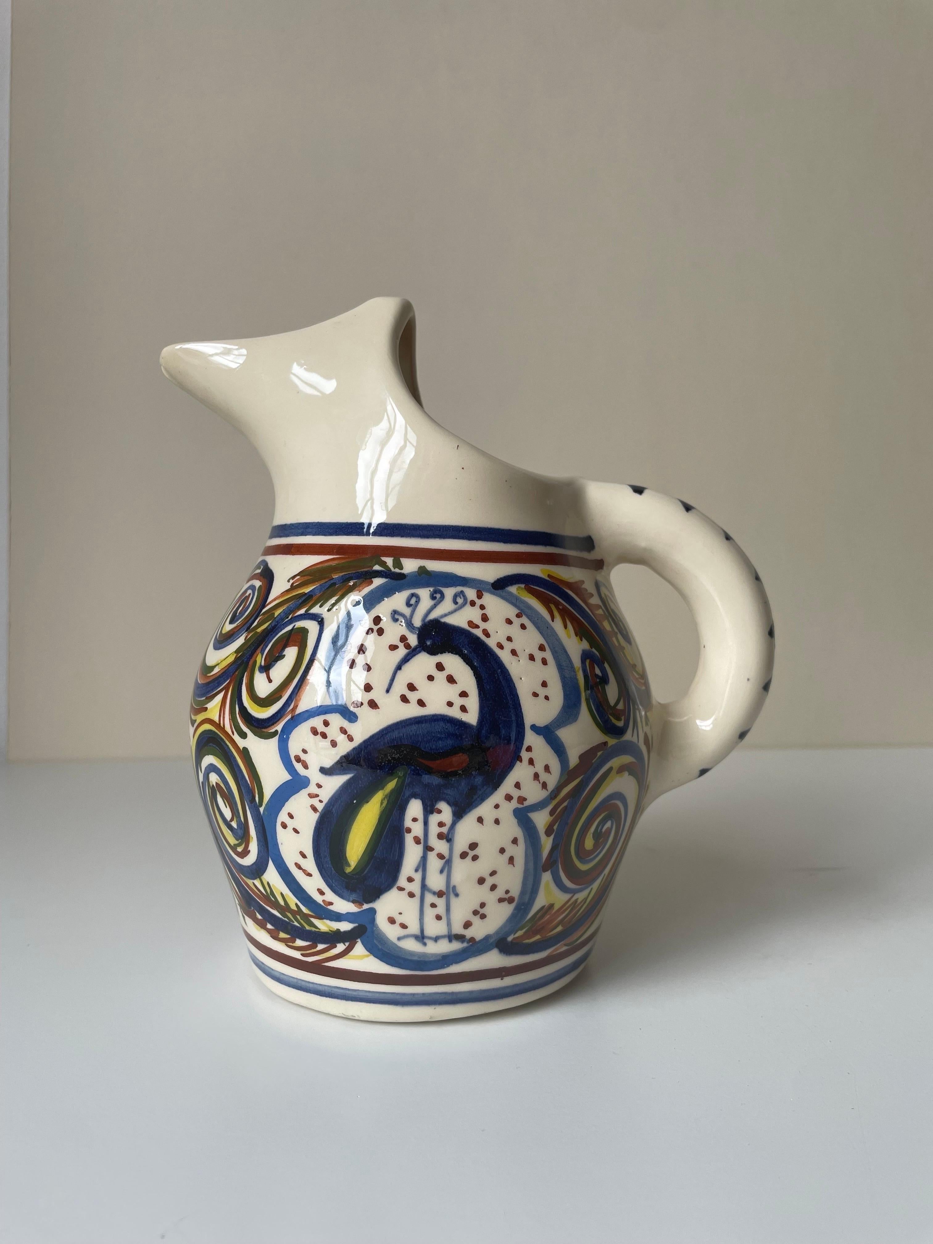 Hand-Painted Multicolored Ceramic Pitcher Vase In Good Condition For Sale In Copenhagen, DK