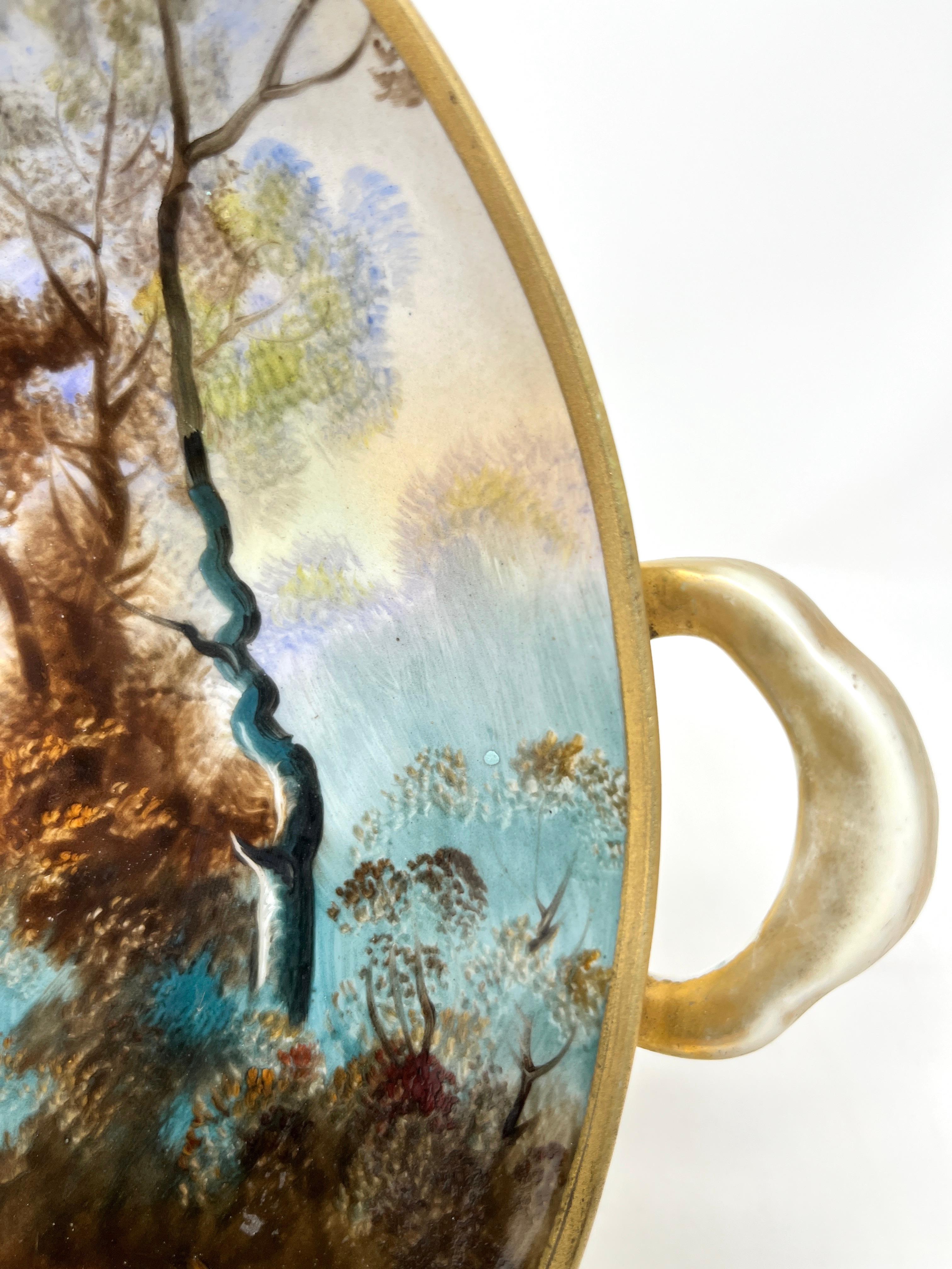 Bol à poignée sur pied Noritake Nippon peint à la main avec scène de bois, vers 1910 en vente 1