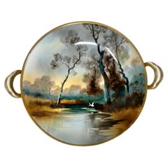 Cuenco con asa y pie pintado a mano Noritake Nippon con escena de bosque, c. 1910