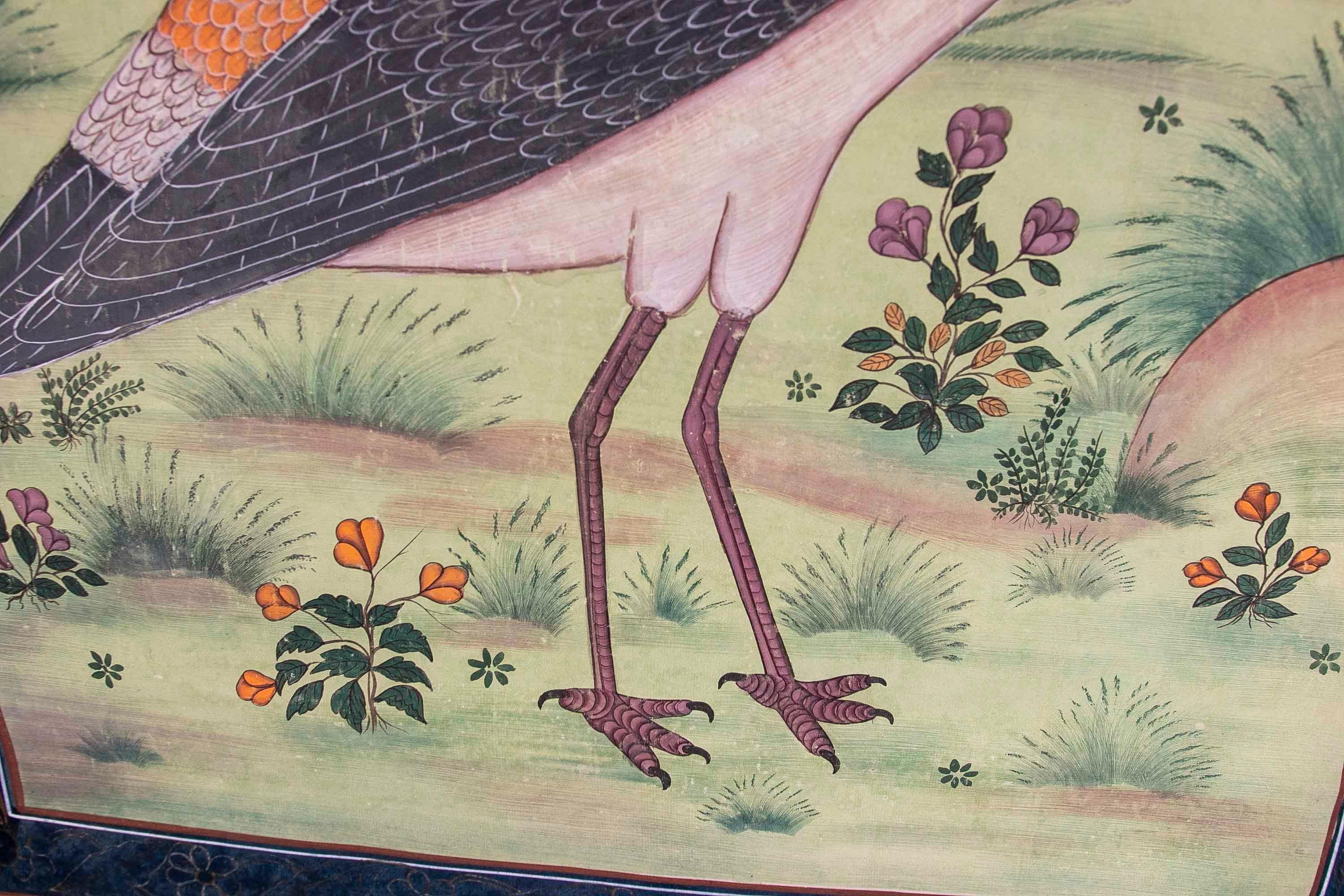 Peinture à la main d'un oiseau sur toile « Among Nature with a Flower Border »  en vente 4