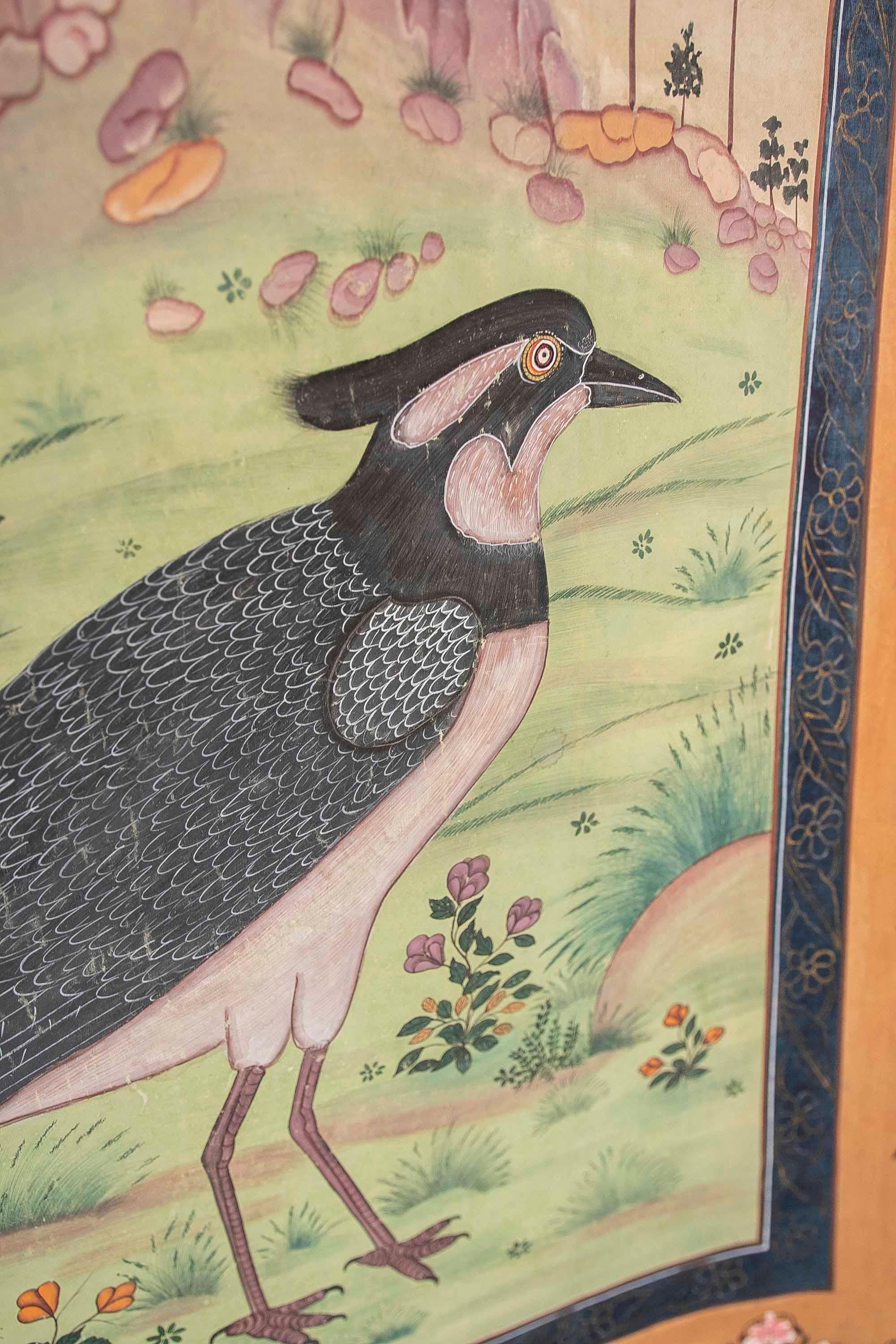 Peinture à la main d'un oiseau sur toile « Among Nature with a Flower Border »  en vente 9