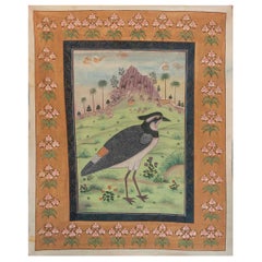 Peinture à la main d'un oiseau sur toile « Among Nature with a Flower Border »