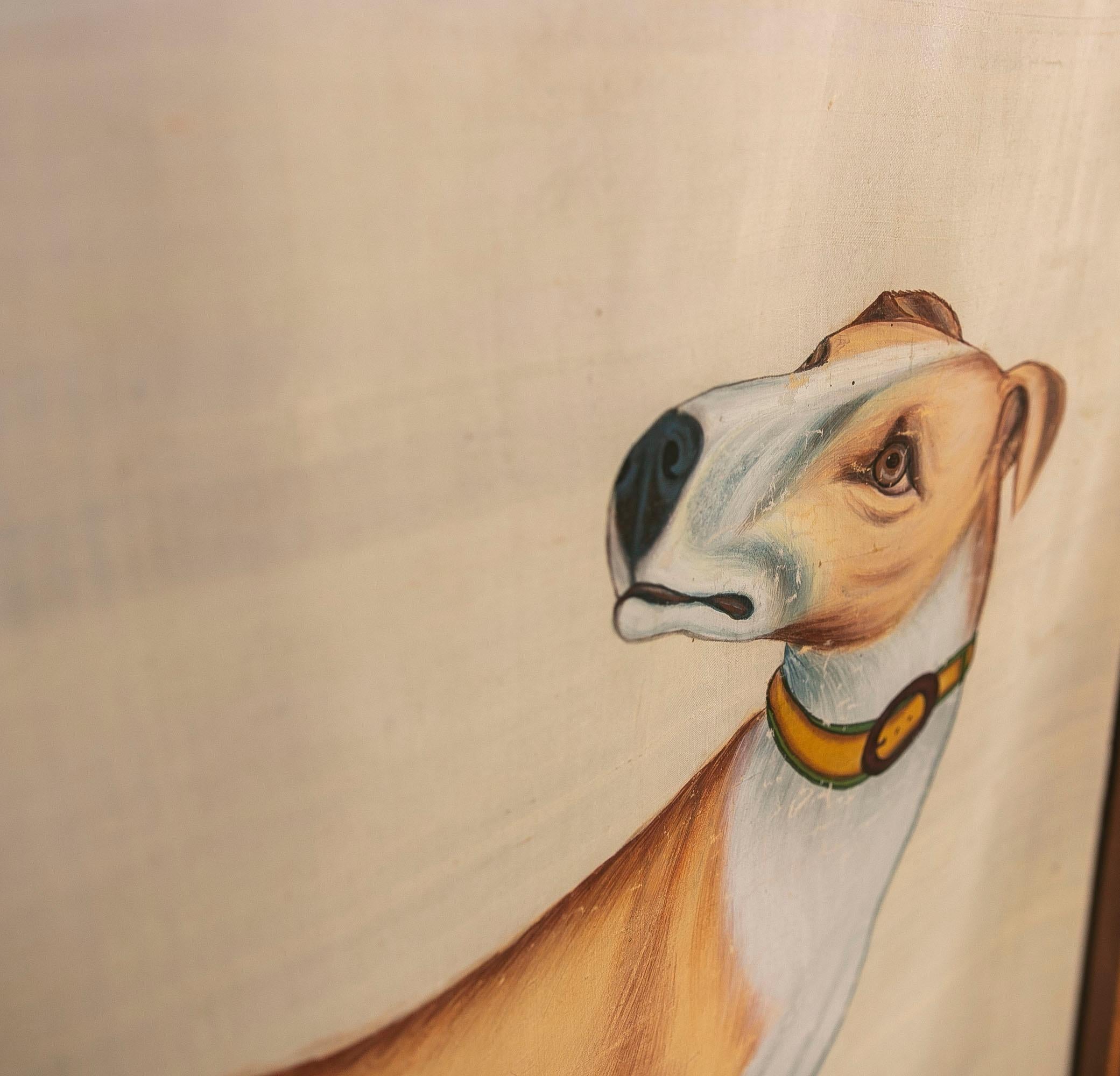 Hand-Painted of Greyhound Dog with Collar on Canvas For Sale 5