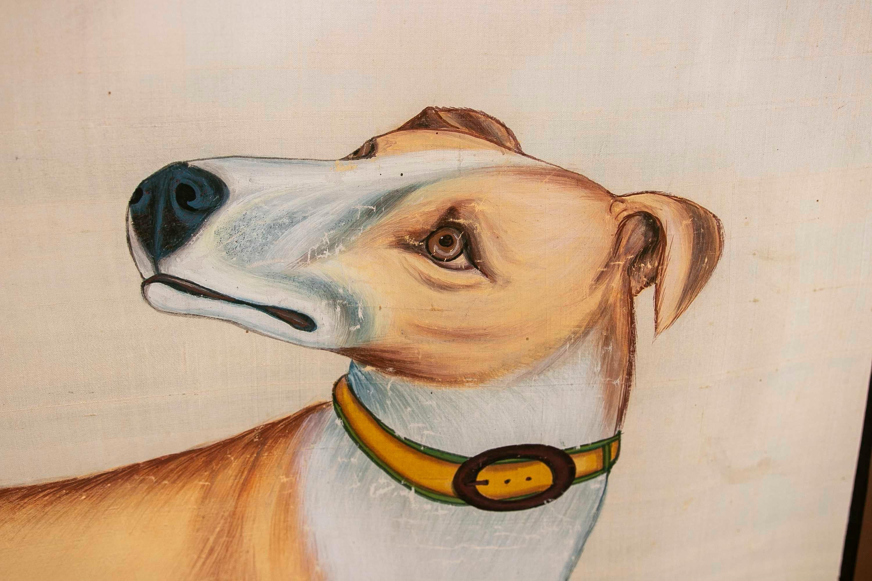 Hand-Painted of Greyhound Dog with Collar on Canvas In Good Condition For Sale In Marbella, ES