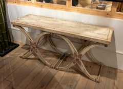 Console en bois blanc cassé peinte à la main avec décorations gréco-romaines