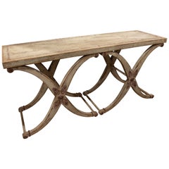 Vintage Hand-Painted Off-White Wooden Console with Greco-Roman Decorations