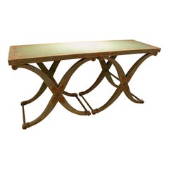 Vintage Hand Painted Off-White Wooden Console with Greco-Roman Decorations