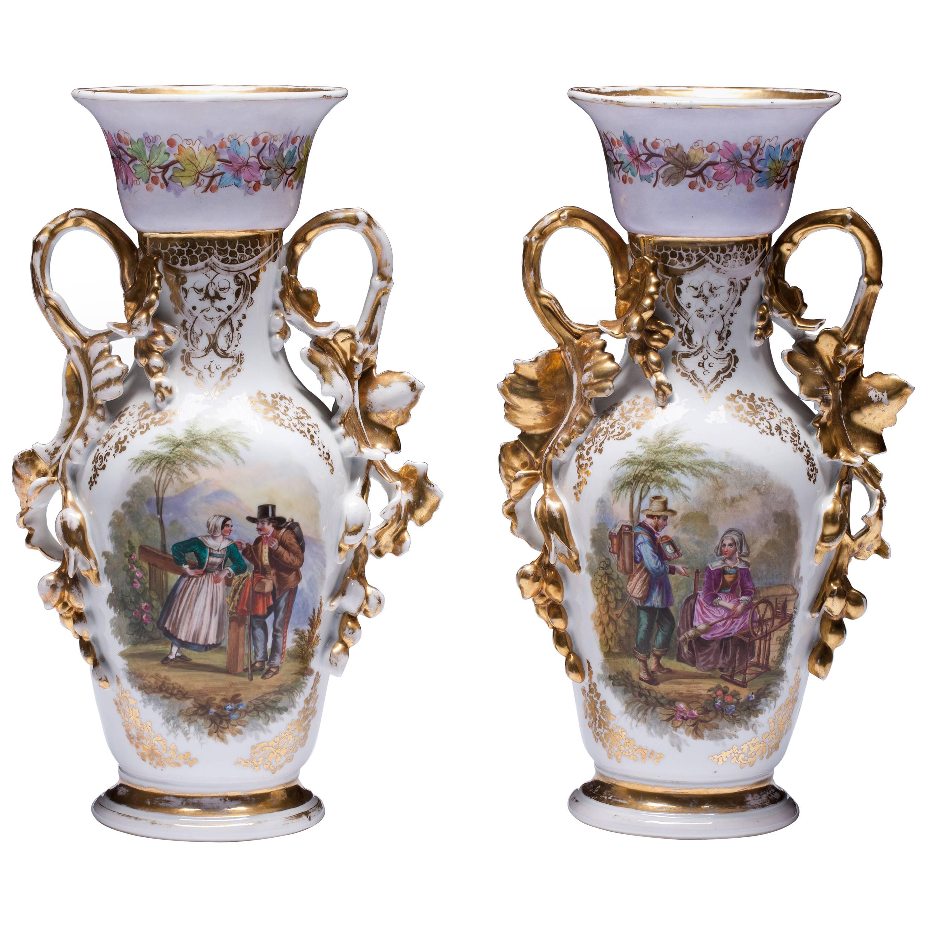 Hand-Painted Old Paris Vases
