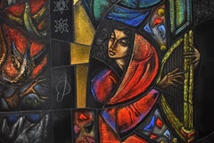 Hand Painted on Glass Fired Finish Original Art by Arnaldo Maas, 1971