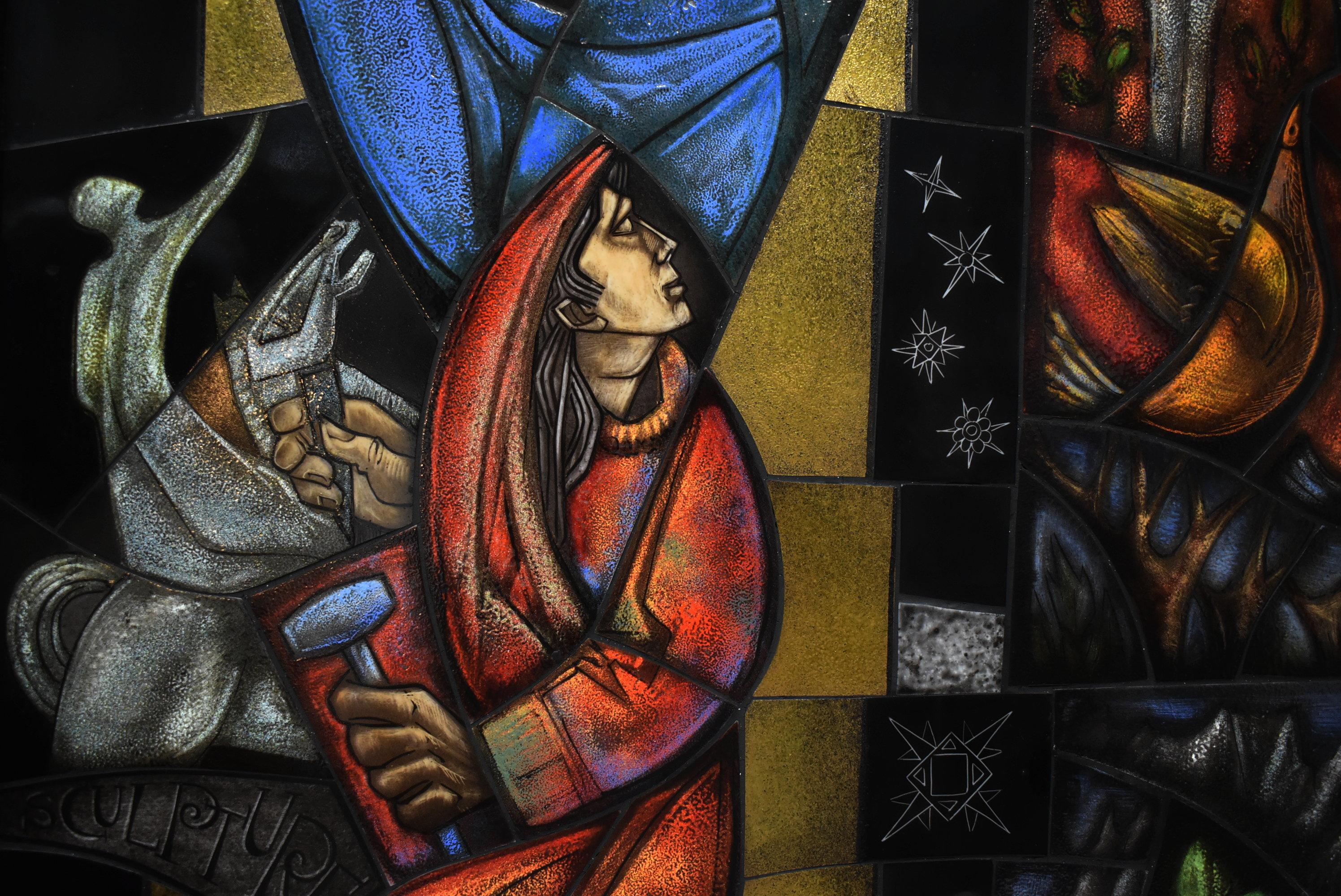 Modern Hand Painted on Glass Fired Finish Original Art by Arnaldo Maas, 1971