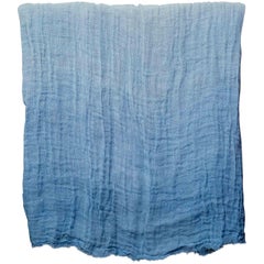 Throw en lin tissé à la main dans les tons bleus, peint à la main, en stock