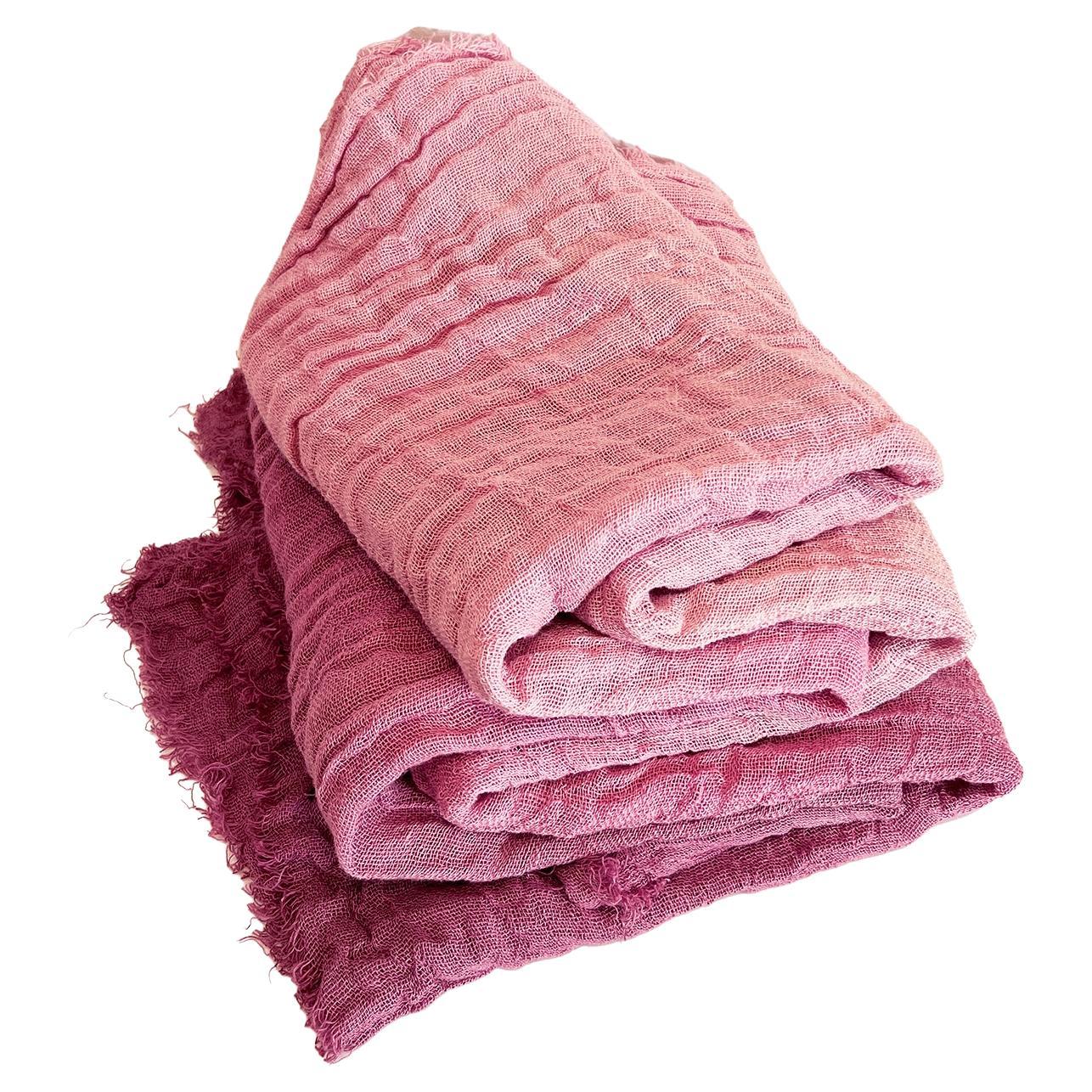 Hand Painted Open-Weave Linen Throw in Plum Purple Ombre, in Stock For Sale