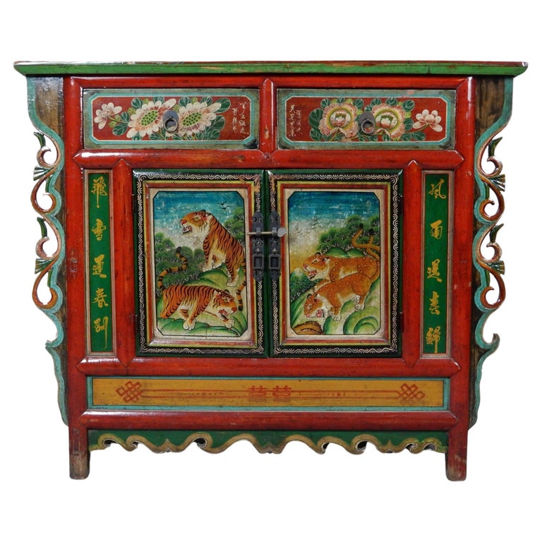 Tibetan Altar Cabinet With Original Painting - circa 1920 Tibetan Altar Cabinet With Original Painting - circa 1920