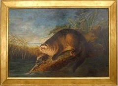 Hand-Painted Otter in a Trap Wildlife Art, Late 20th Century
