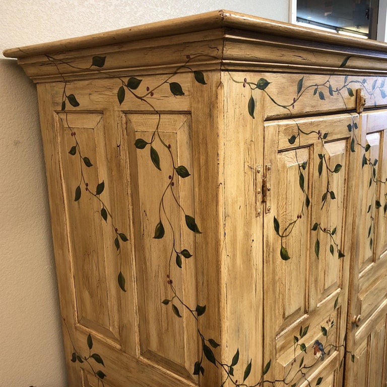 Hand Painted, Painted Pine Wood Armoire For Sale at 1stDibs