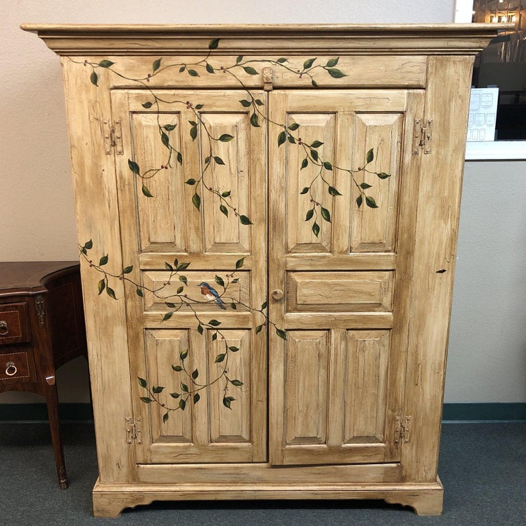 Hand Painted, Painted Pine Wood Armoire For Sale at 1stDibs