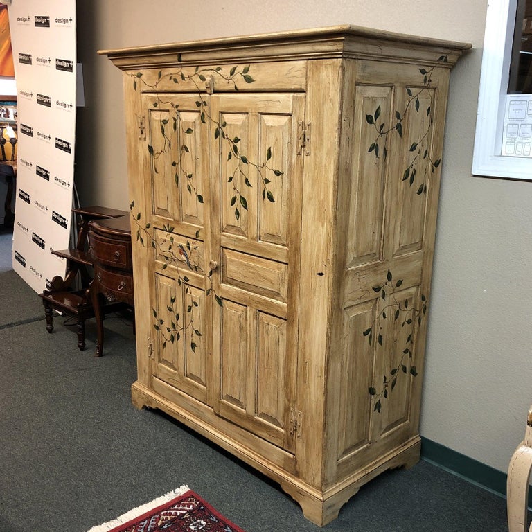 Hand Painted, Painted Pine Wood Armoire For Sale at 1stDibs