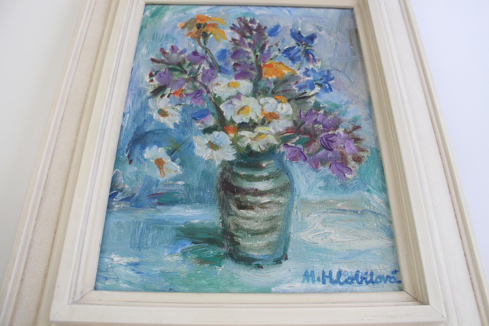 Handgemaltes Gemälde, Öl auf Leinwand, signiert, Tschechoslowakei, 1963 (Tschechisch) im Angebot