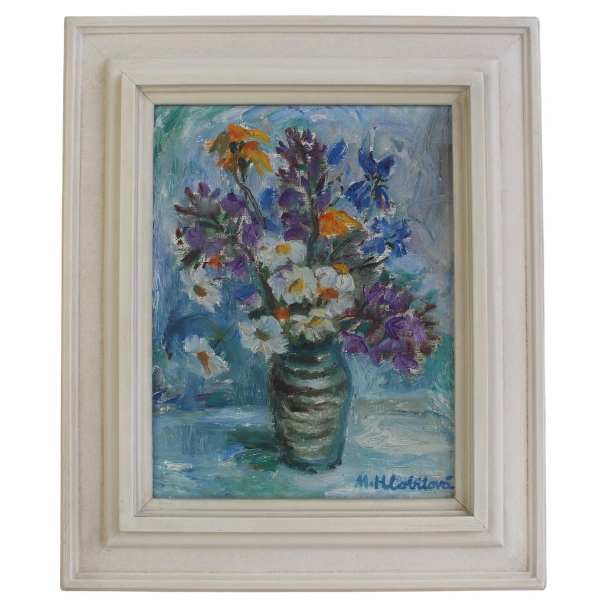 Handgemaltes Gemälde, Öl auf Leinwand, signiert, Tschechoslowakei, 1963 im Angebot
