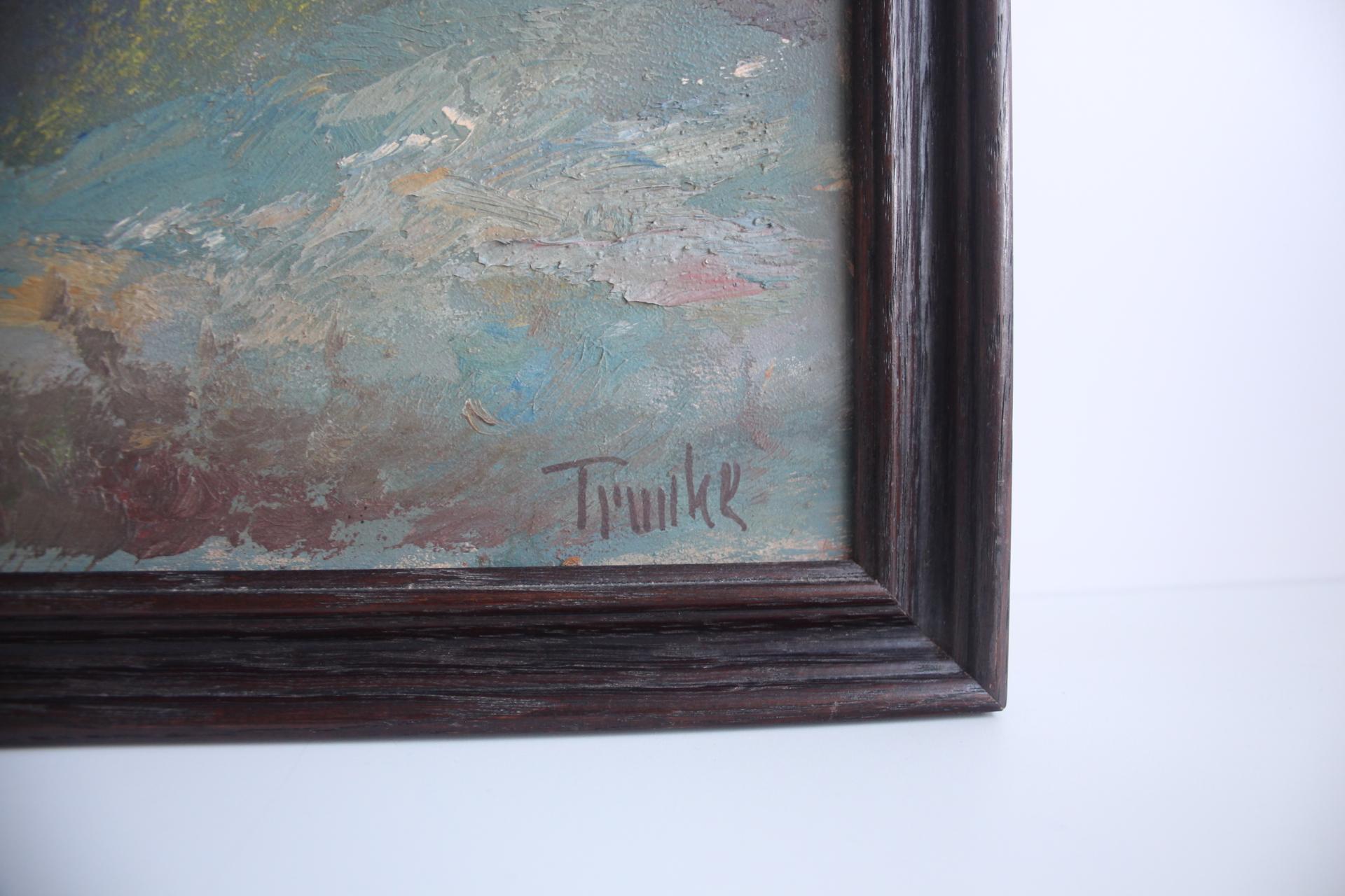 Handgemaltes Gemälde, Öl auf Faserplatte, signiert, Tschechoslowakei, 1960er Jahre. (Handbemalt) im Angebot