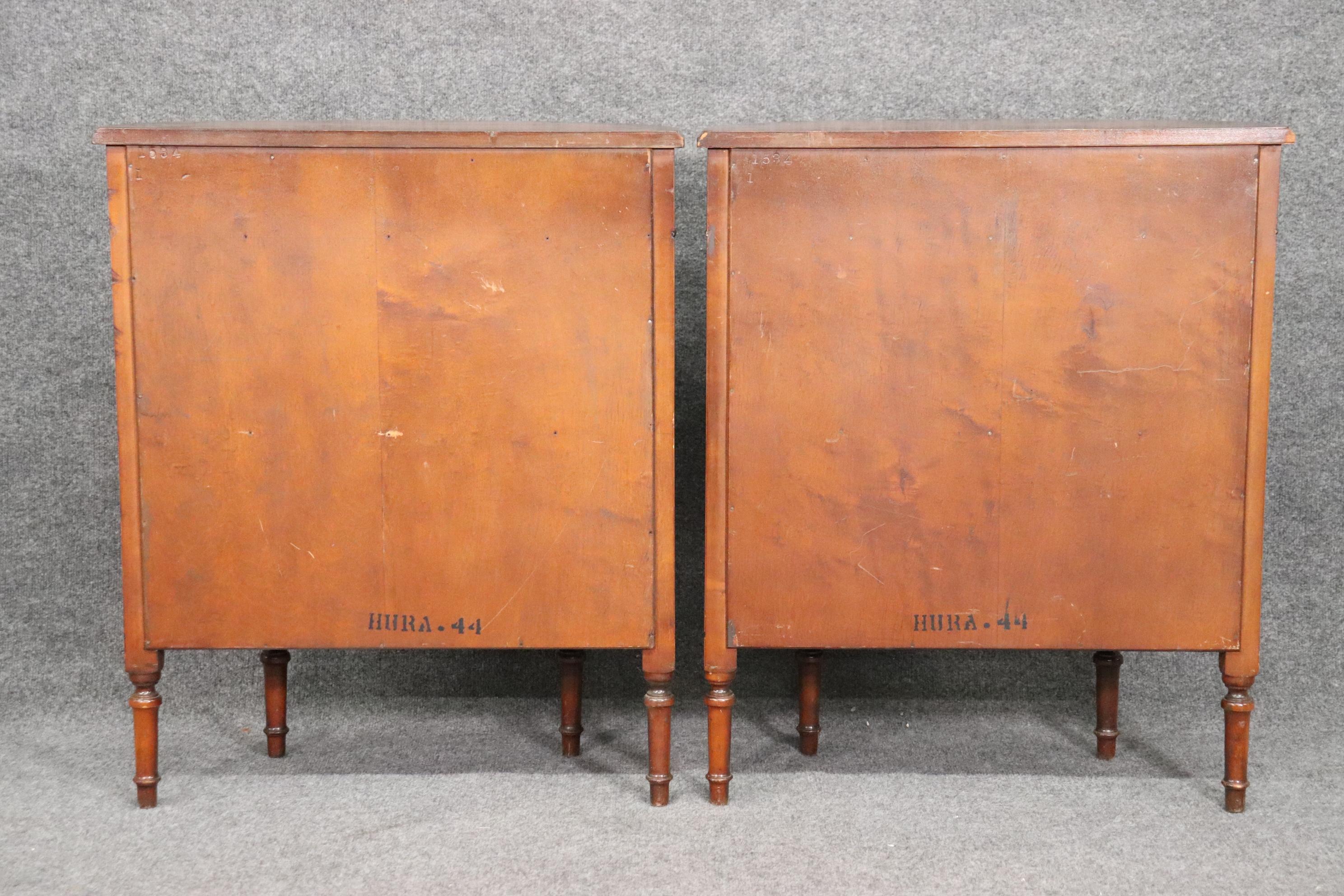 Mid-20th Century Hand-Painted Pair Adams Walnut Demilune Nightstands Commodes circa 1930s