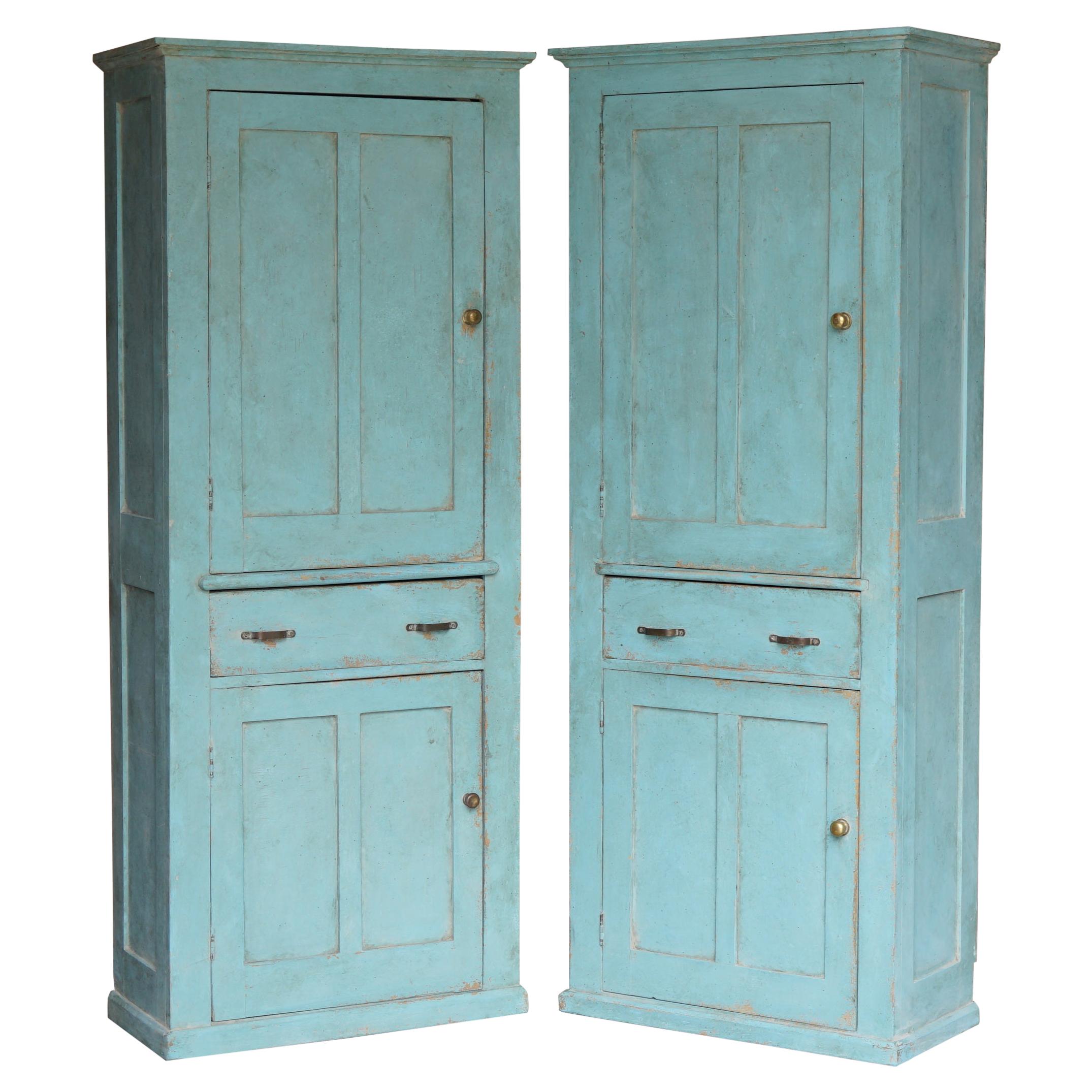 Hand Painted Pair of Antique Victorian circa 1860 Pine Kitchen Pot Cupboards