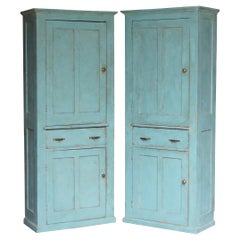 Hand Painted Pair of Antique Victorian circa 1860 Pine Kitchen Pot Cupboards