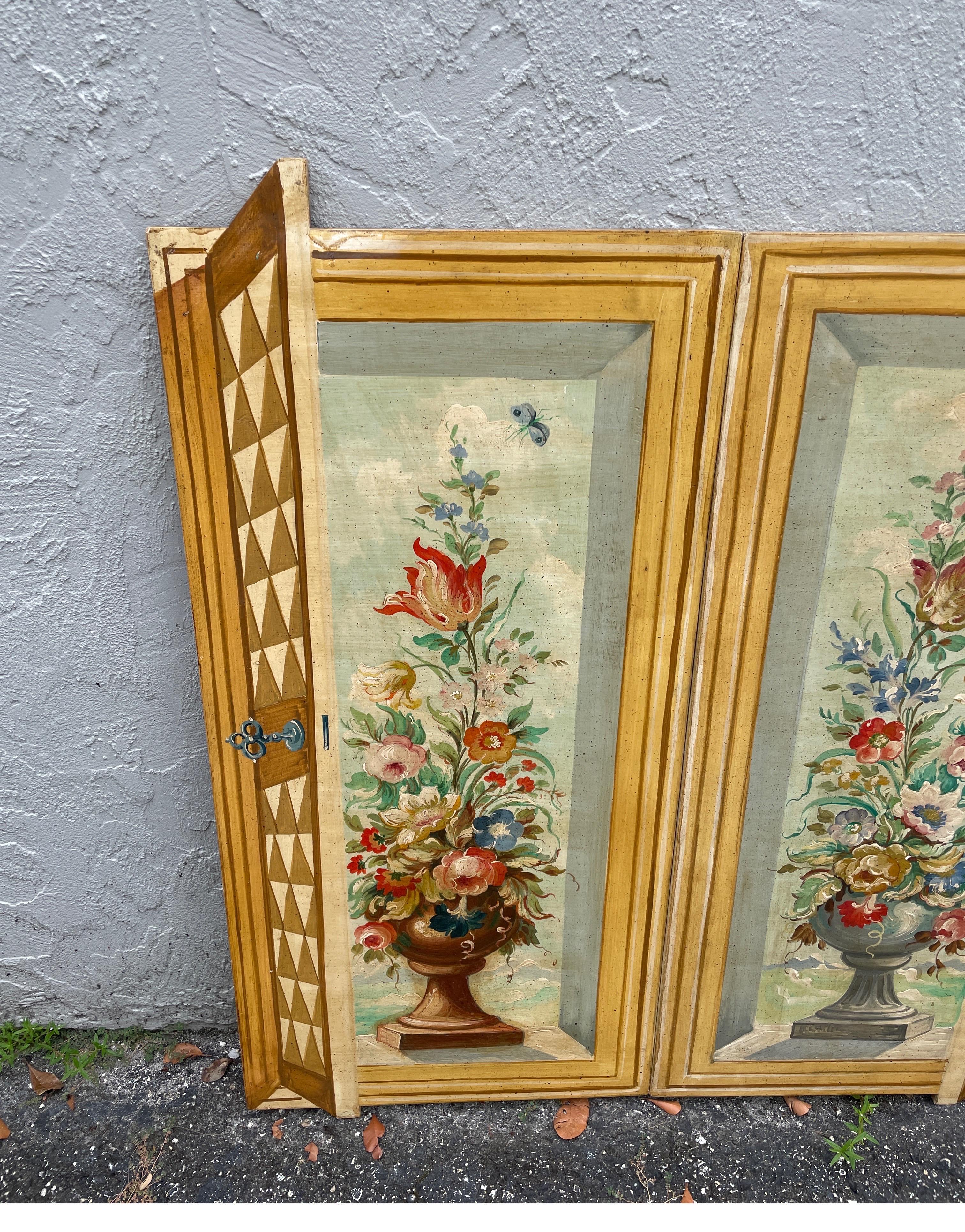 Italian Hand Painted Pair of Trompe L'oeil Wood Wall Plaques